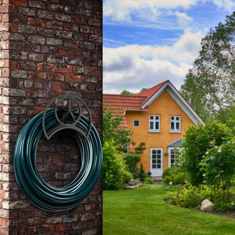 GOFORWILD Decorative Garden Hose Holder - Sturdy Wall Mount Hose Rack for 125-Feet 5/8-Inch Water Hose - Durable Gauge Steel Hose Reel & Hanger - Perfect for Yard, Lawn, and Outdoor Watering