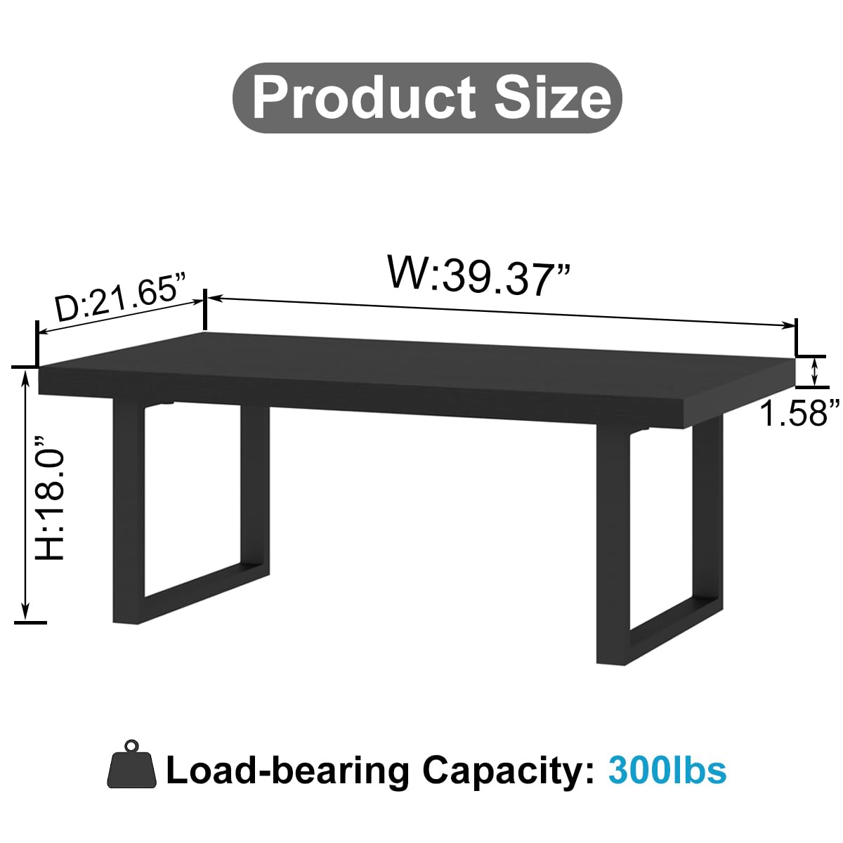 IBF Black Coffee Table - Minimalist Industrial Wooden Center Table for Living Room, Modern Rectangle Farmhouse Cocktail Table with Metal Frame, Home Office Bedroom Furniture, Black Oak Finish, 39 Inch - Perfect for Small Spaces, Apartments & Cozy Gatherings