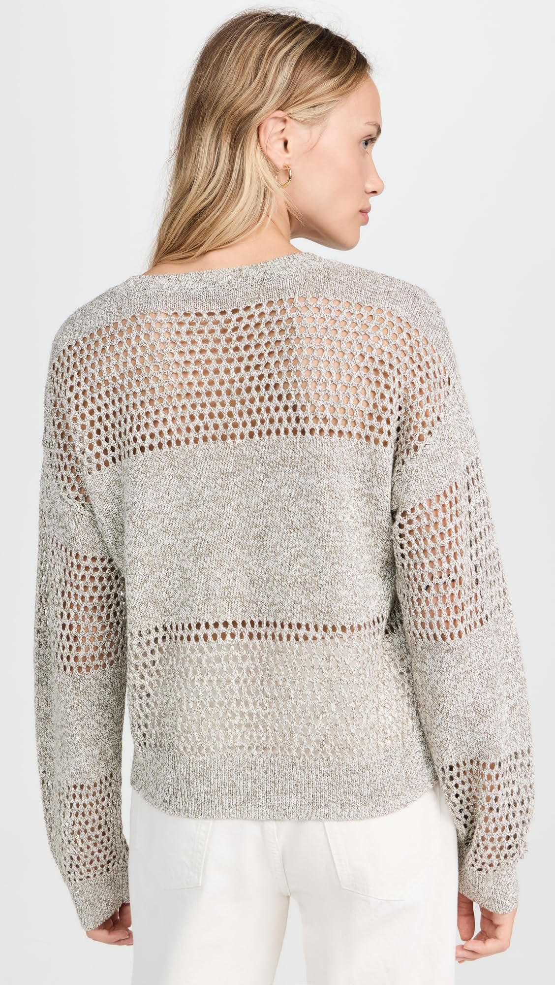 ATM Anthony Thomas Melillo Women's Cotton Linen Blend Open Knit Crew Neck Sweater - Casual Chic Pullover for Fall Layering & Weekend Outfits