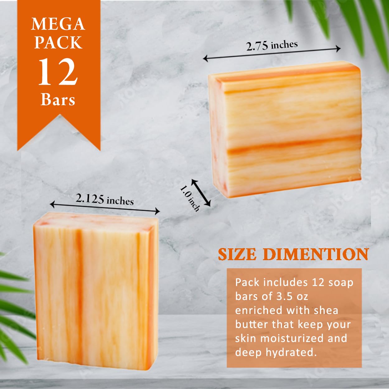 Orange Zest Soap Bars (12 Pack) - 3.5oz Moisturizing Shea Butter Soap for Bath & Body Care