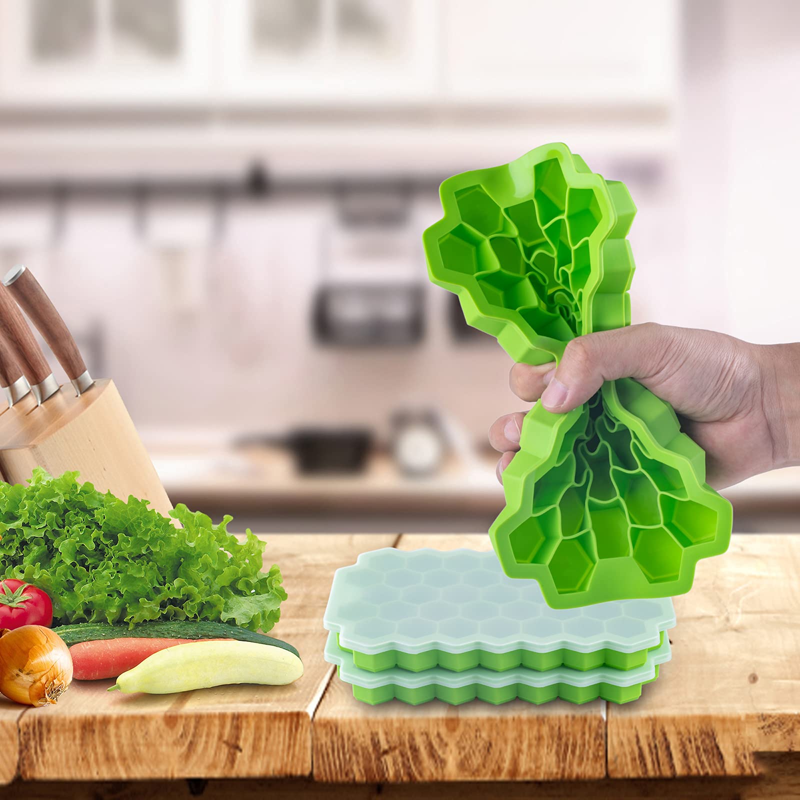 2 PCS Premium Silicone Ice Cube Trays with Lids - Reusable Hexagonal Ice Molds for Whiskey, Cocktails & Chilled Drinks | BPA-Free, 74-Cube Capacity | Perfect for Home Bars, Parties & Everyday Beverages