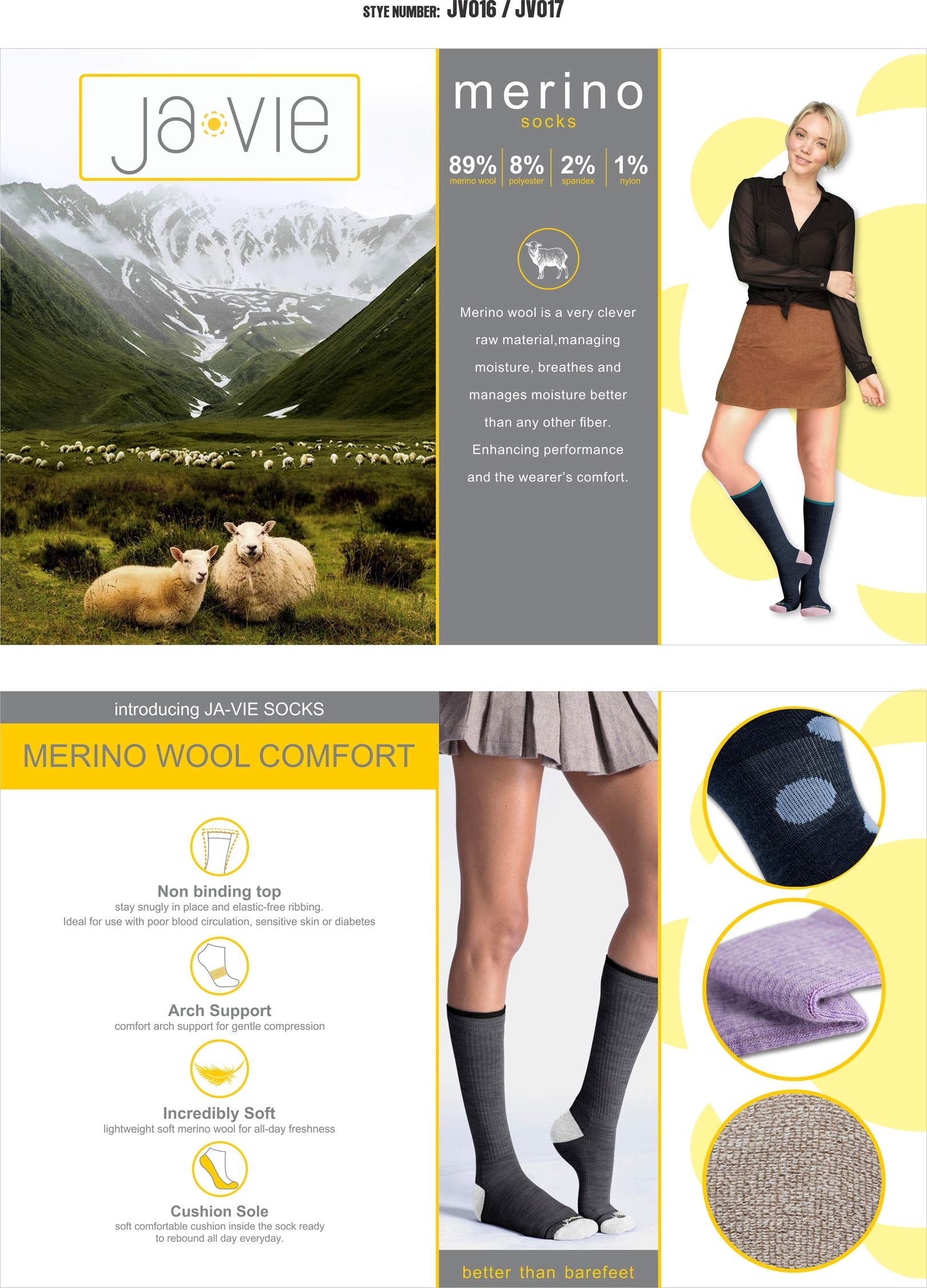 JAVIE Merino Wool Crew Socks for Men & Women - Ultra Soft Cushioned Arch Support Athletic Socks - Lightweight Hiking & Running Socks - Perfect for Workout, Outdoor Activities & Daily Wear
