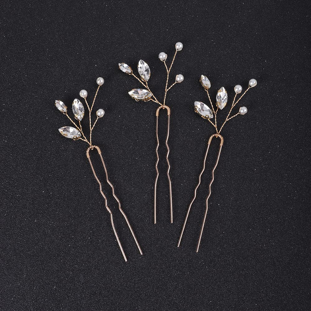 Elegant Silver Pearl Rhinestone Bridal Hair Pins - Handmade Wedding Hair Accessories for Brides & Women (3PCS Set, Gold) | Perfect for Wedding, Prom, Party & Special Occasions