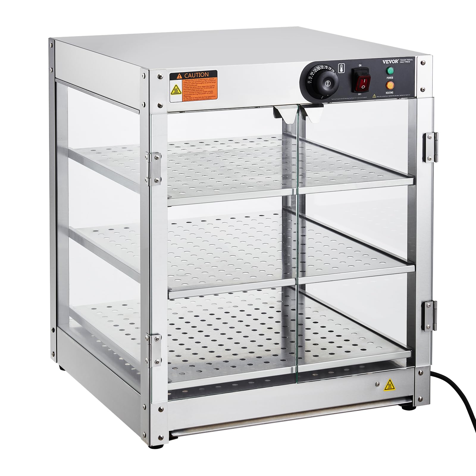 VEVOR 3-Tier Commercial Food Warmer Display - 800W Heated Buffet Server with LED Lights & 86°F~185°F Adjustable Temperature - 90L Large Capacity for Burgers, Pizza, Bread & Fried Chicken - Perfect for Restaurants, Cafes & Catering Events