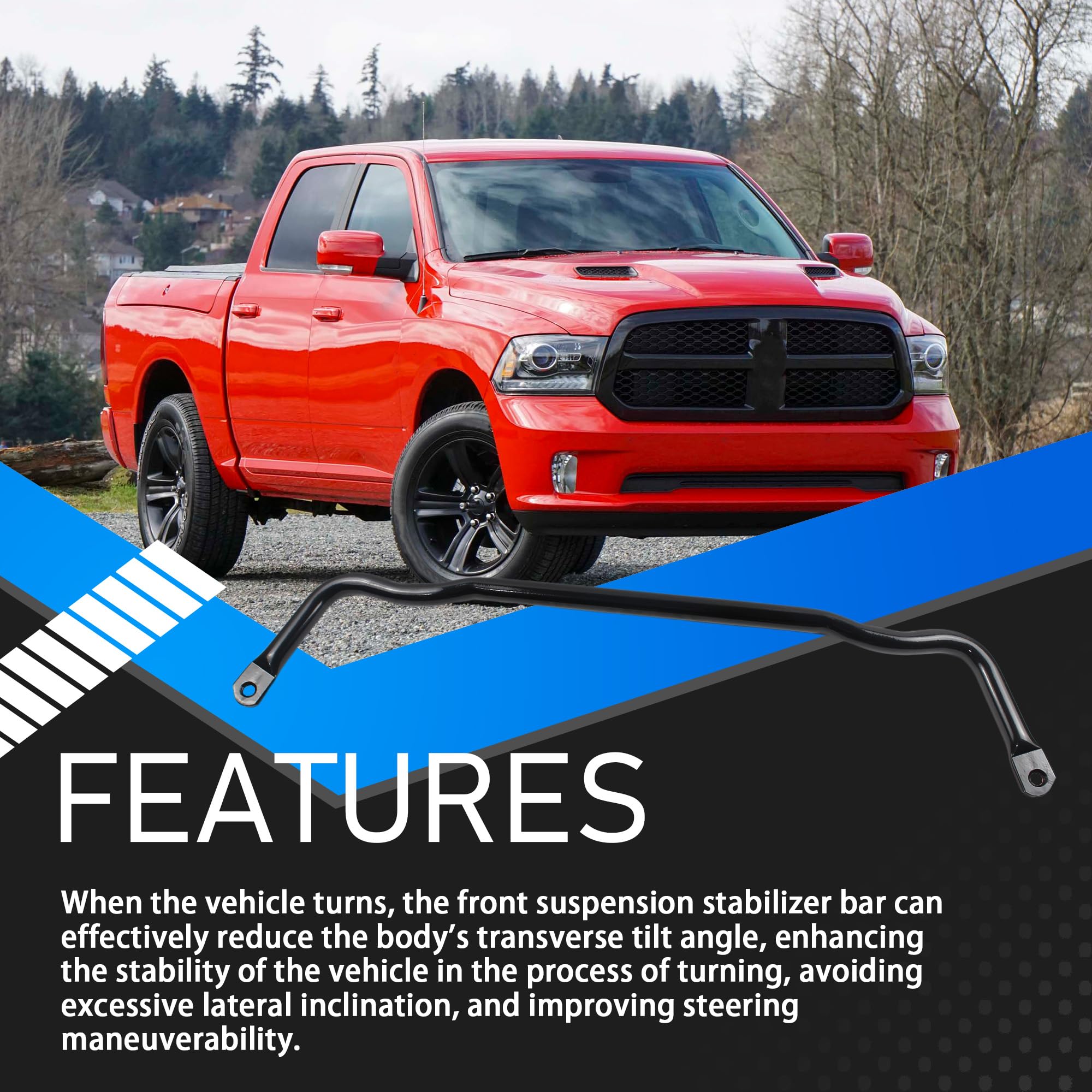 4WD Front Suspension Stabilizer Bar for 2009-2022 Dodge Ram 1500 | Replacement for Part# 55398938AC | Off-Road & Heavy-Duty Towing Upgrade