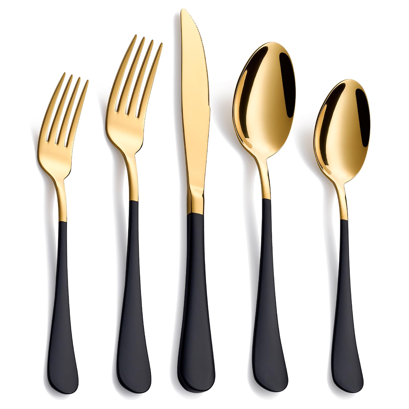 20-Piece Black & Gold Silverware Set - 18/0 Stainless Steel Flatware with Colorful Handles, Service for 4, Modern Cutlery Set Includes Dinner Knives, Forks & Spoons, Mirror Polished & Dishwasher Safe - Perfect for Dinner Parties, Weddings & Everyday Dining