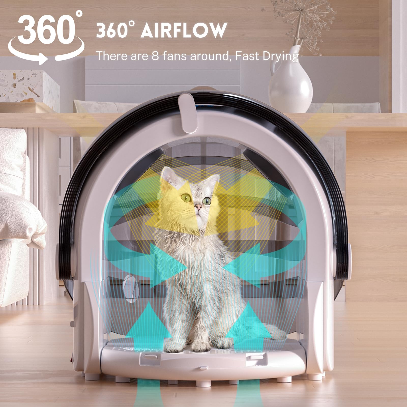 Foldable Automatic Pet Dryer Box for Cats & Small Dogs - Ultra Quiet Hair Dryer with 8 High-Speed Fans, 360° Drying, Temperature Control, 4-Speed Settings & Timer - Perfect for Grooming, Bathing & Quick Drying After Outdoor Adventures
