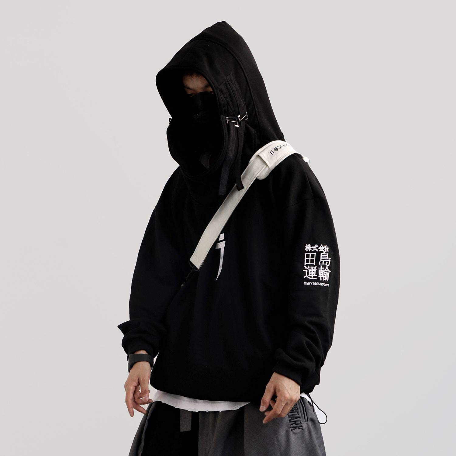 MFCT Men's Embroidered I-Tech Sweatshirt with Funnel Hoodie - Stylish Casual Pullover for Winter Outdoor Activities & Streetwear Fashion