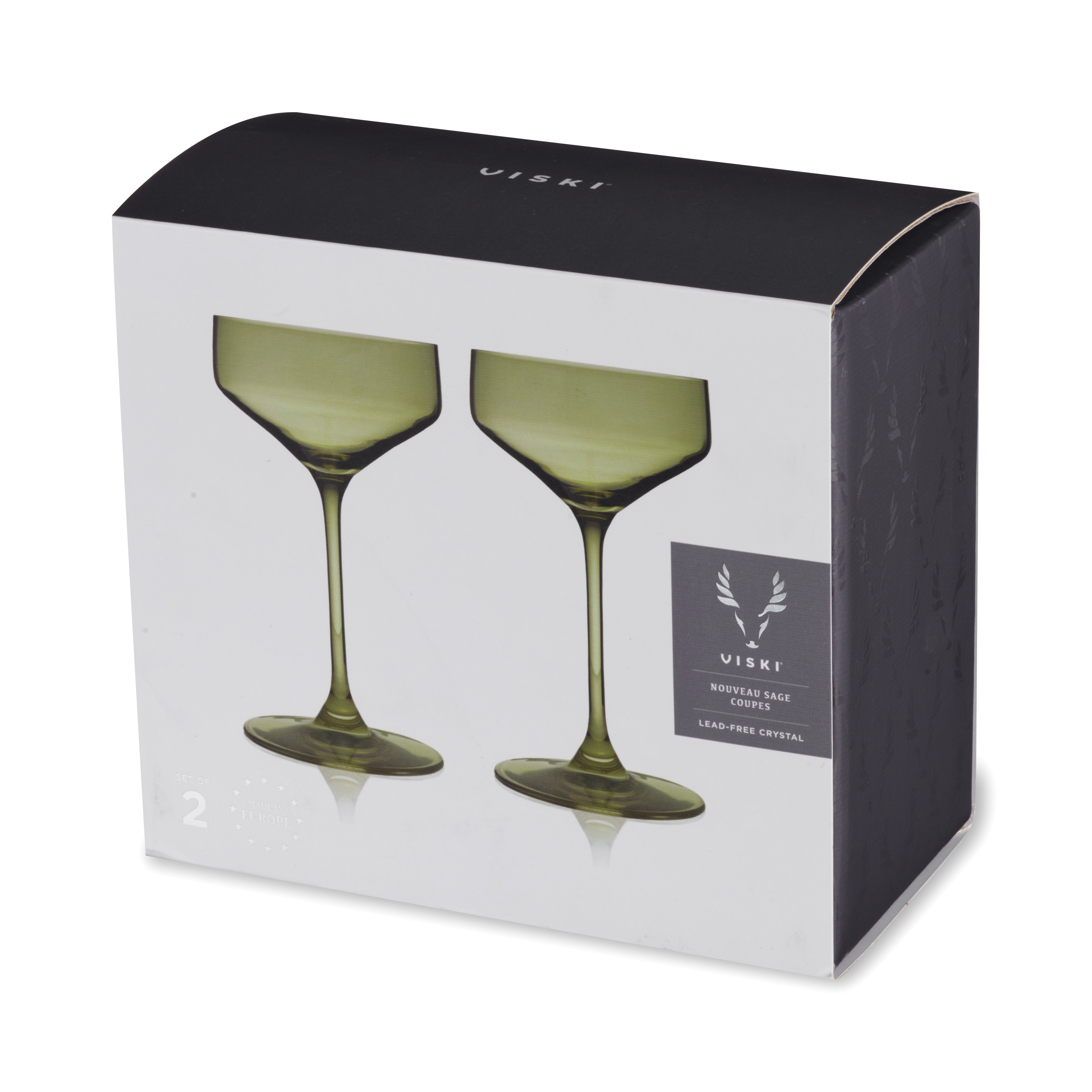 Premium Sage Green Crystal Coupe Glasses - Set of 2 Elegant Champagne Flutes for Wedding Toasts & Cocktail Parties - Perfect for Romantic Dinners & Special Celebrations