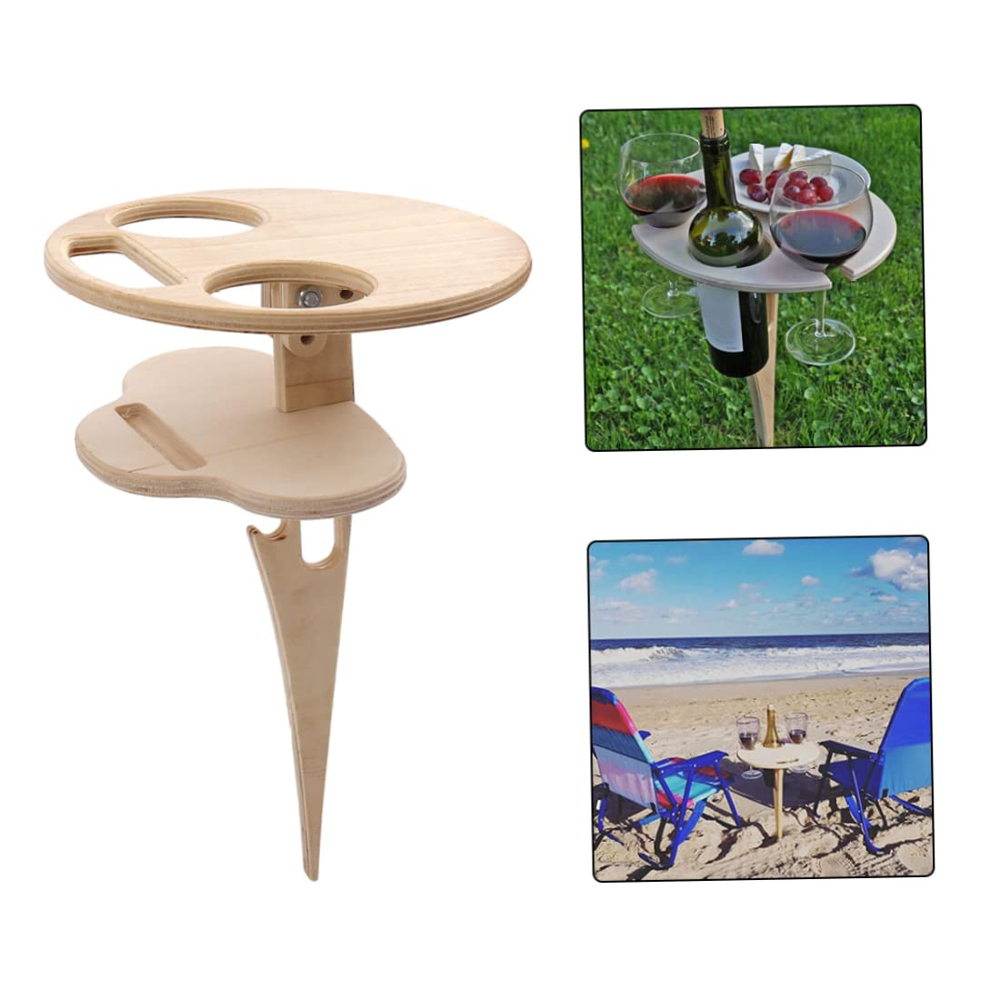 Portable Folding Picnic Table with Double Layer Wine Glass Rack - Outdoor Dining Set for Garden, Camping, Beach & Travel - Khaki Color
