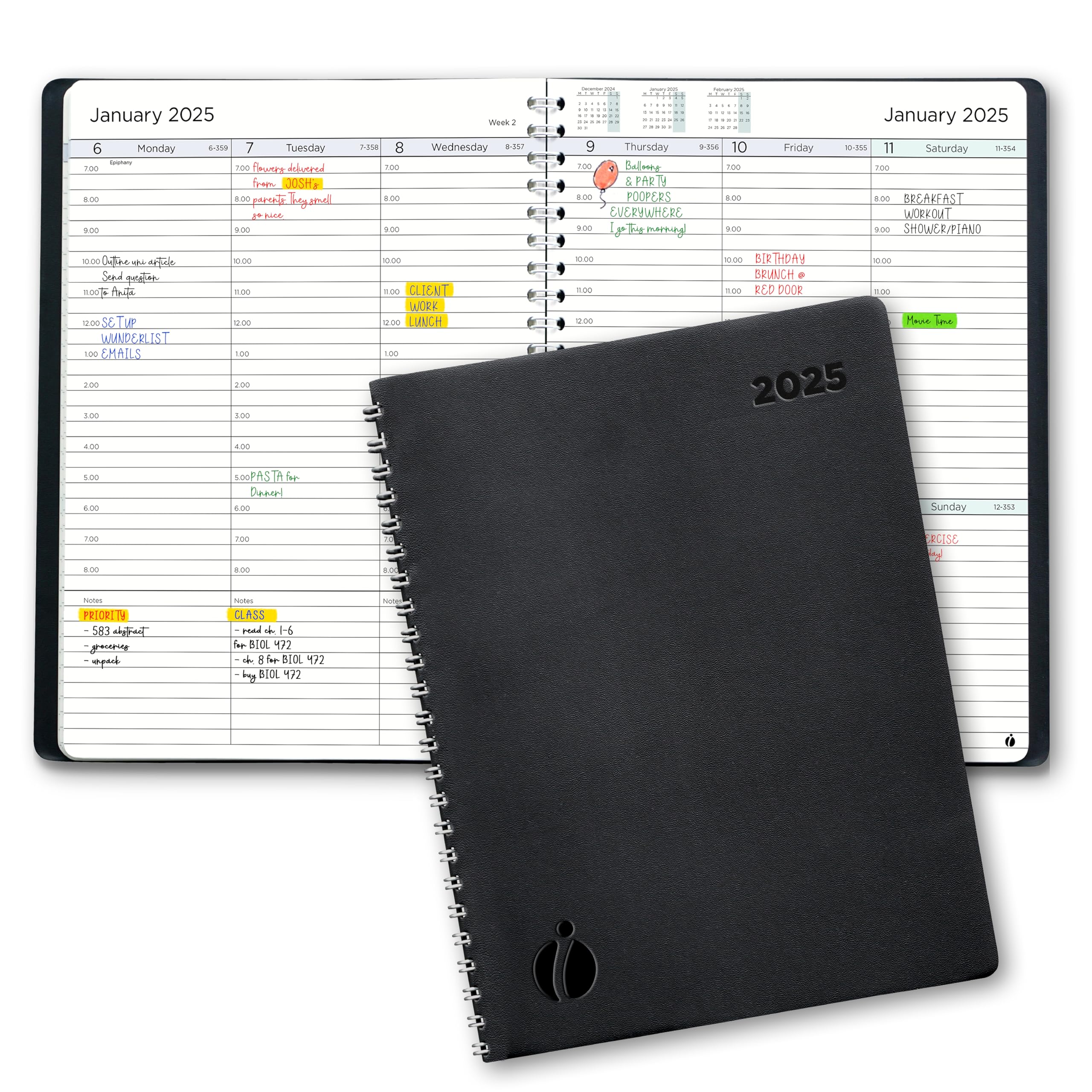 2025 Weekly & Monthly Planner - Hourly Appointment Book with Softcover & Twin-Wire Binding - Teacher & Productivity Planner (6.5