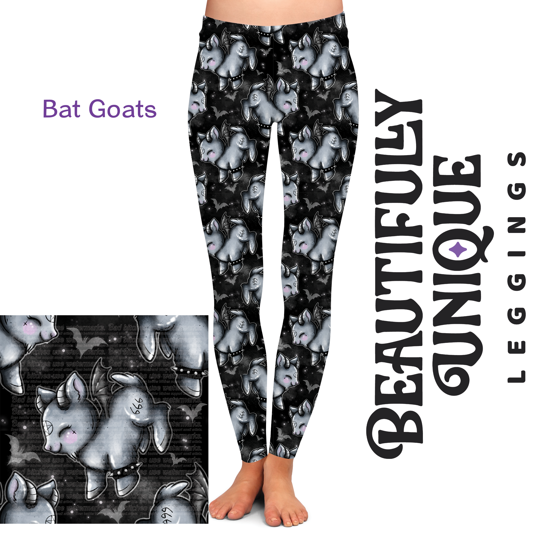 Bat Goats Semi-Exclusive High-Quality Handcrafted Vibrant Leggings - Perfect for Yoga, Workouts & Casual Wear