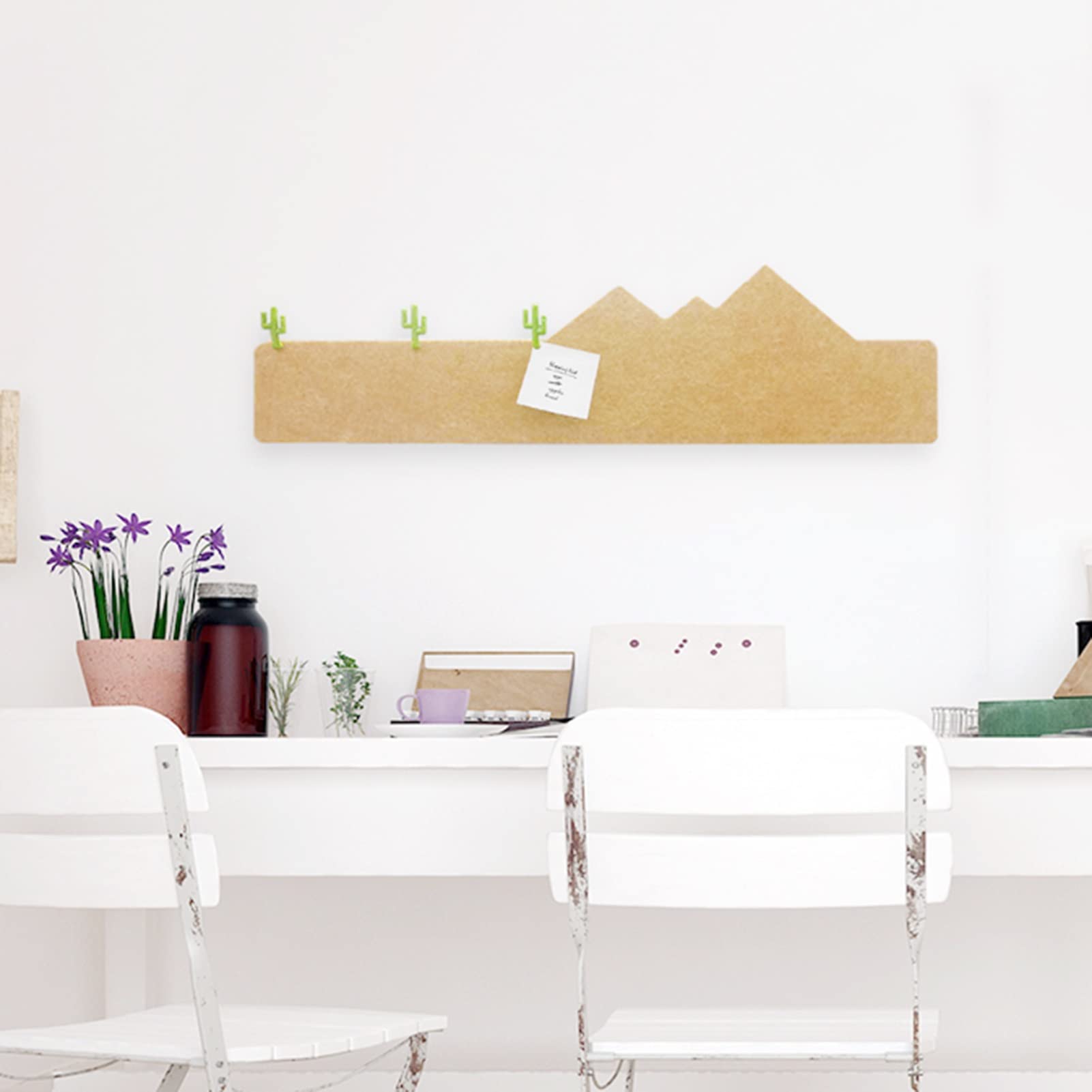 3 Pack Self-Adhesive Felt Bulletin Board Strips with Cactus Push Pins - Brown Wall Decor for Hanging Notes, Photos, Keys & Calendars - Perfect for Home Office, Dorm Room & Classroom Organization