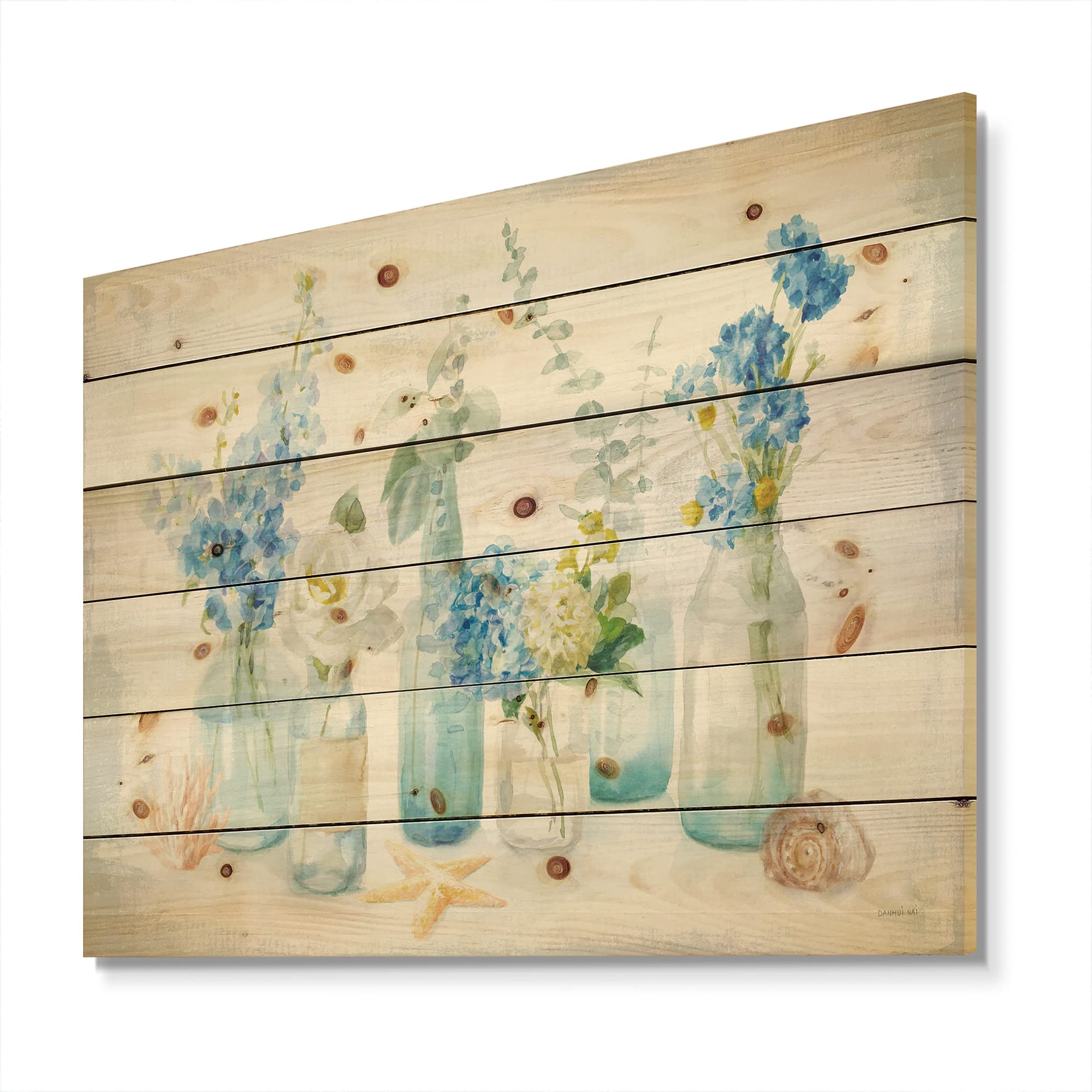 Farmhouse Wood Wall Decor - Blue Floral Wood Wall Art Panels, Large Printed Pine Wood Art for Cottage & Country Home Decor | Perfect for Living Room, Bedroom, or Entryway