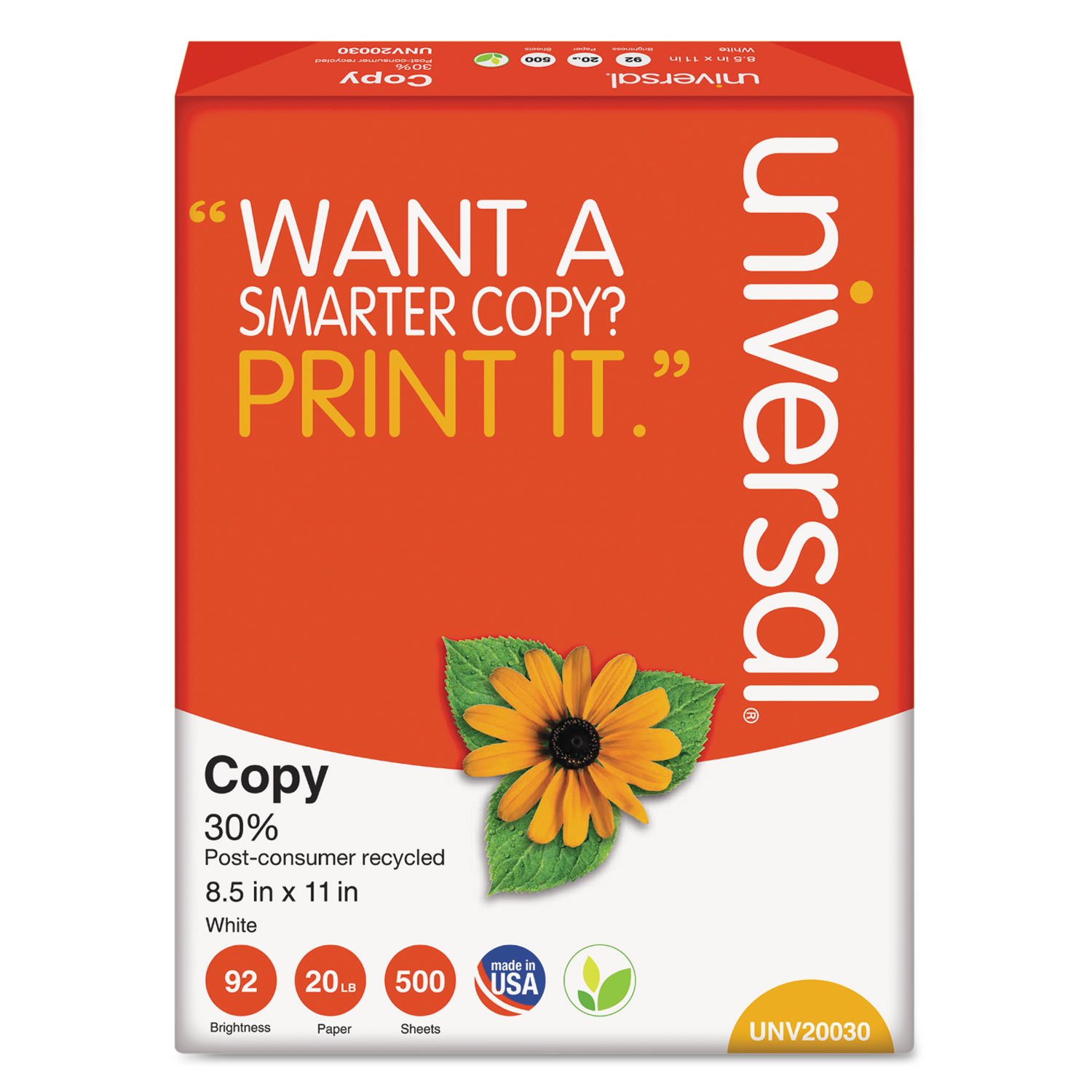Premium 30% Recycled Copy Paper - 92 Brightness, 20lb, 8.5