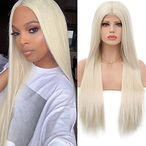 Long Silky Straight Lace Front Wigs for Women | 24 Inch Pre-Plucked Wine Red Synthetic Wig | Heat Resistant Cosplay Hair | Blonde Wig for Girls & Women | Perfect for Halloween, Parties & Daily Wear
