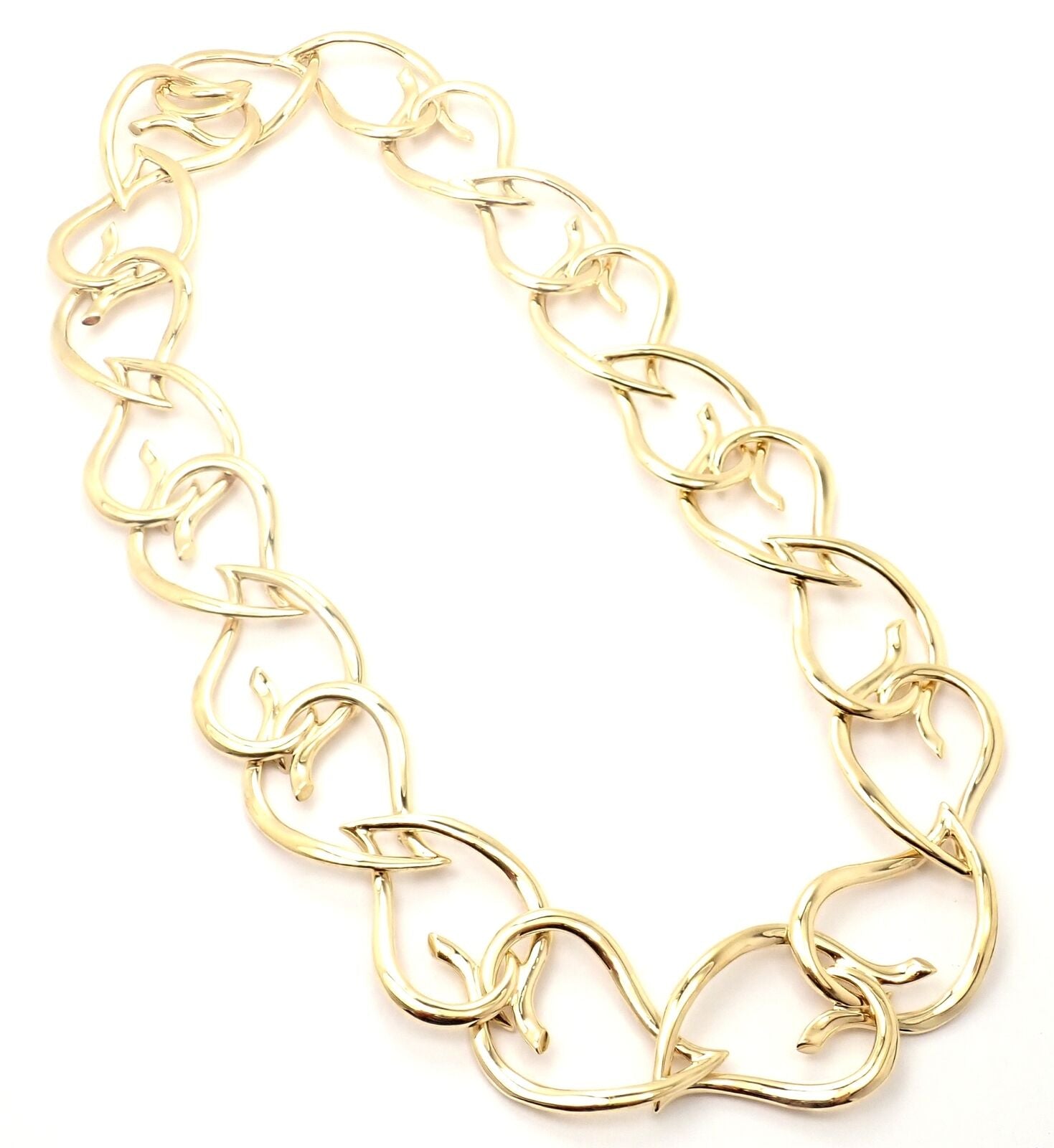 Authentic Tiffany & Co 18k Yellow Gold Open Heart Leaf Link Necklace - Vintage Luxury Jewelry for Women, Perfect for Anniversaries, Weddings & Special Occasions