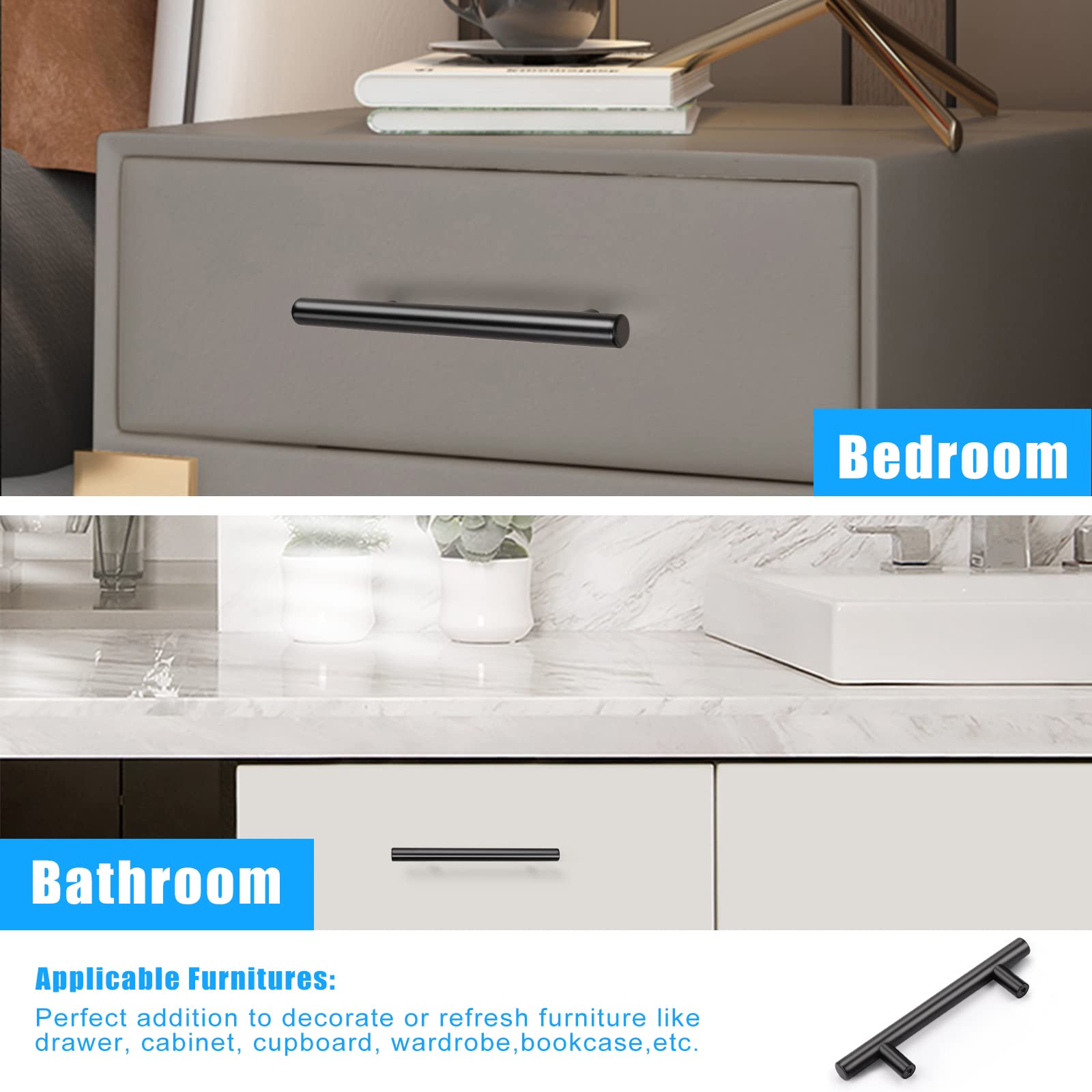KNOBWELL 5-Pack Black Cabinet Pulls 3.75