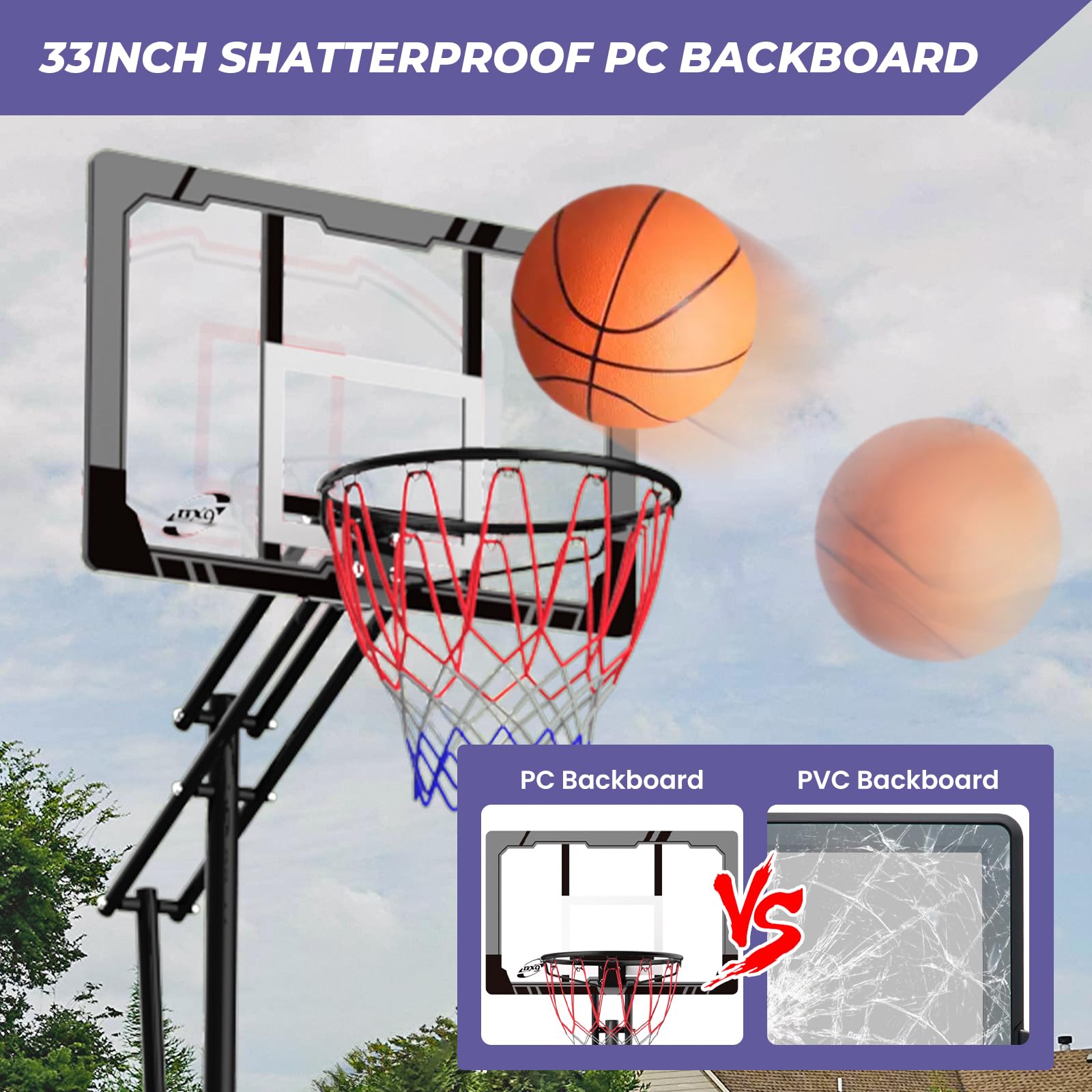 Adjustable Portable Basketball Hoop 4.0-8.5ft - Outdoor/Indoor Basketball Goal System for Kids, Teens & Youth with 33 Inch Shatterproof Backboard - Perfect for Backyard, Driveway, Park & Gym Use