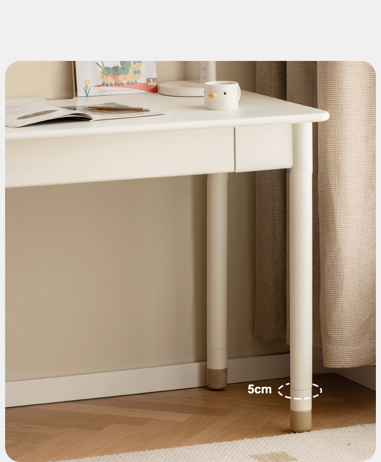 Solid Poplar Wood Kids Height-Adjustable Learning Desk with Cream Drawer - Perfect for Homeschooling, Online Classes & Study Room Organization