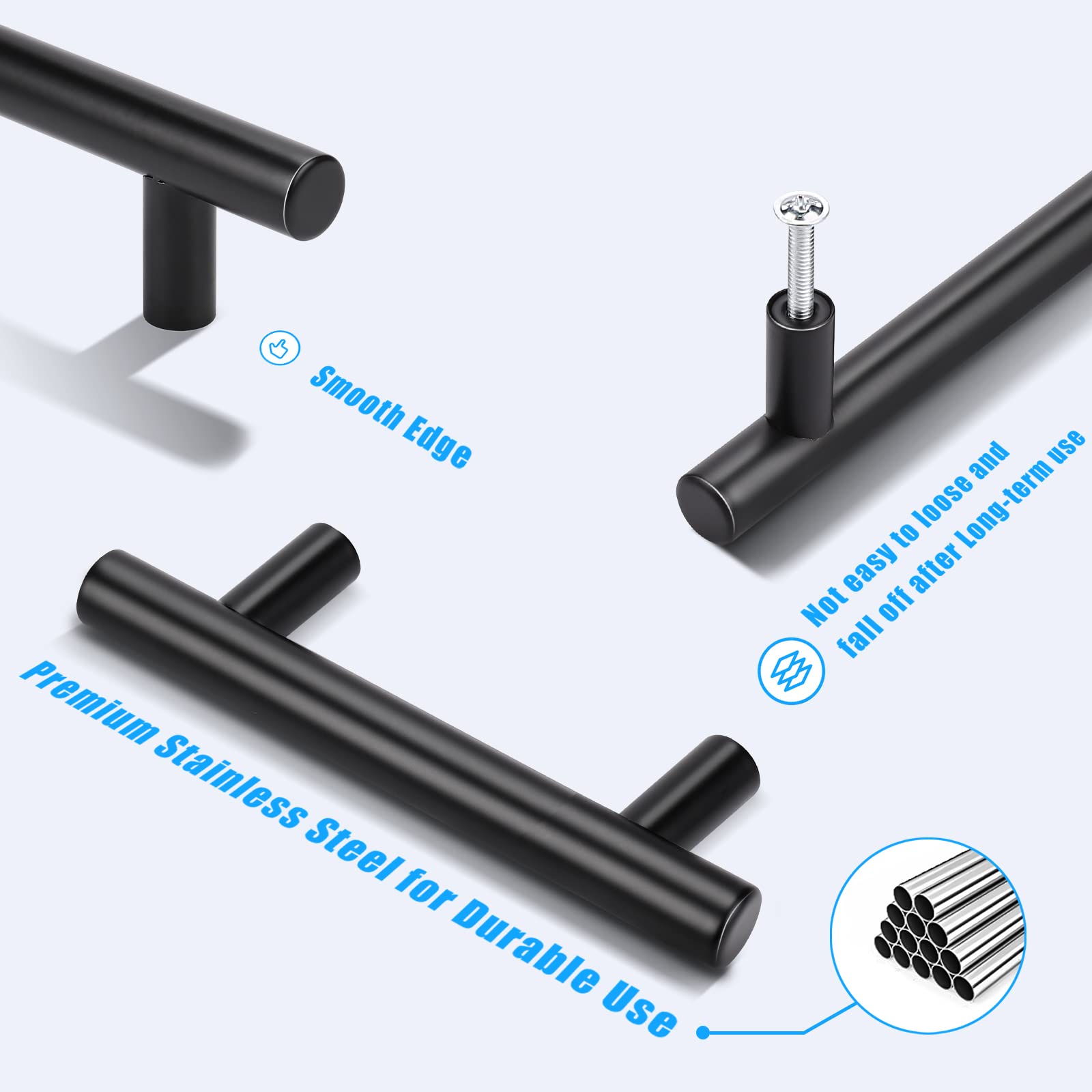 KNOBWELL 15 Pack 4 Inch Matte Black Cabinet Pulls - Stainless Steel Kitchen Drawer Handles with 2-1/2 Inch Hole Center - Perfect for Vanity, Chest, Kitchen Cabinets & Cupboards | Durable Hardware for Home, Office & Commercial Spaces