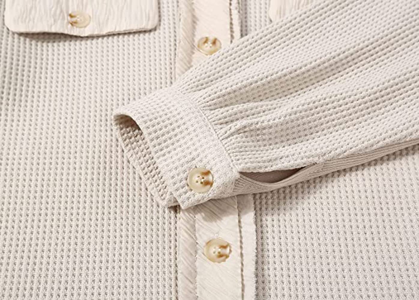 Loveimgs Women's Oversized Waffle Knit Corduroy Shacket - Long Sleeve Button Down Shirt Jacket for Fall | Casual Outfit, Layering Piece & Cozy Outerwear