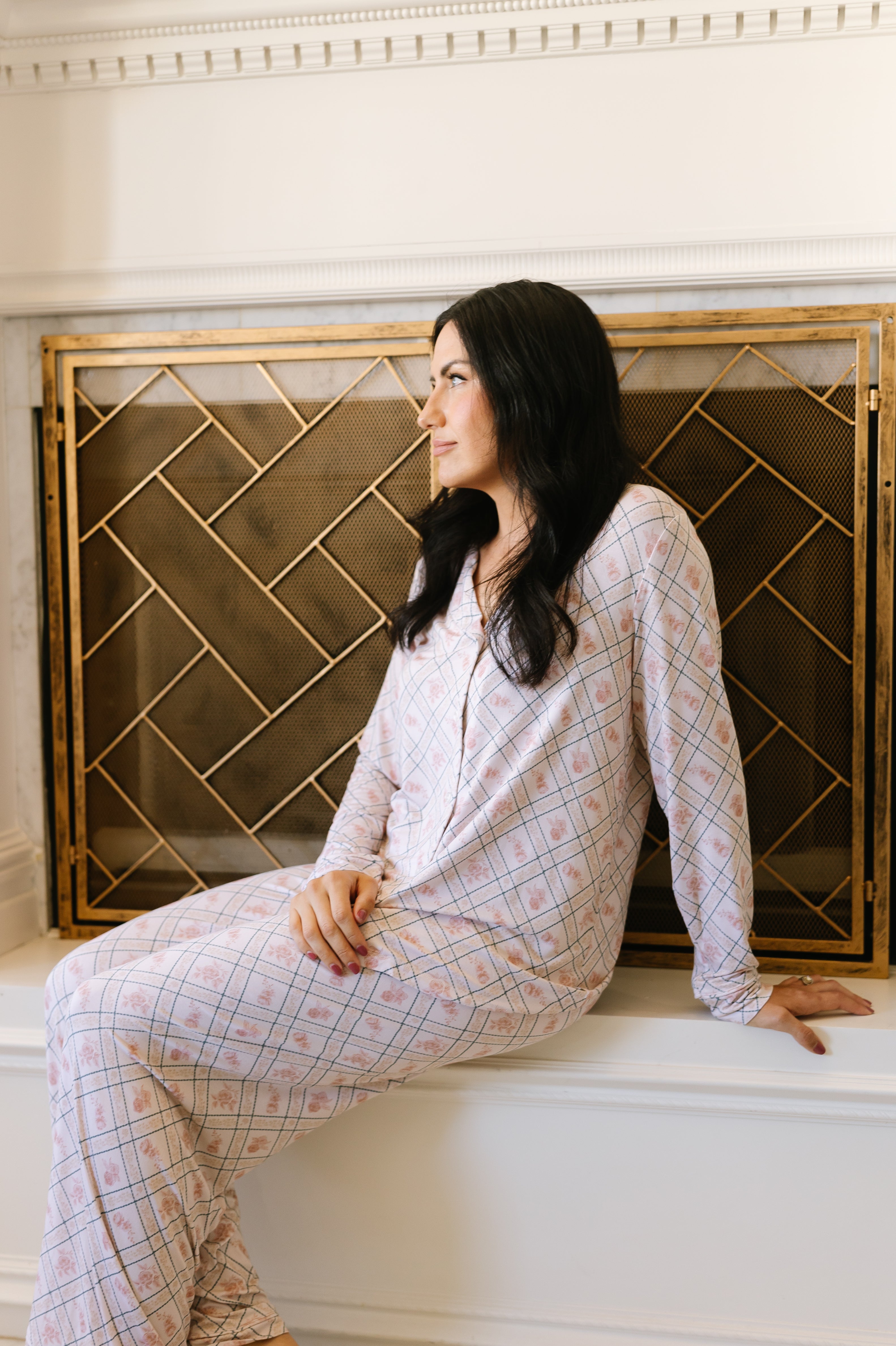 Luxury Rose Print Pajama Set for Women - Soft Cotton Sleepwear, Loungewear & Nightwear for Comfortable Sleep and Relaxation at Home