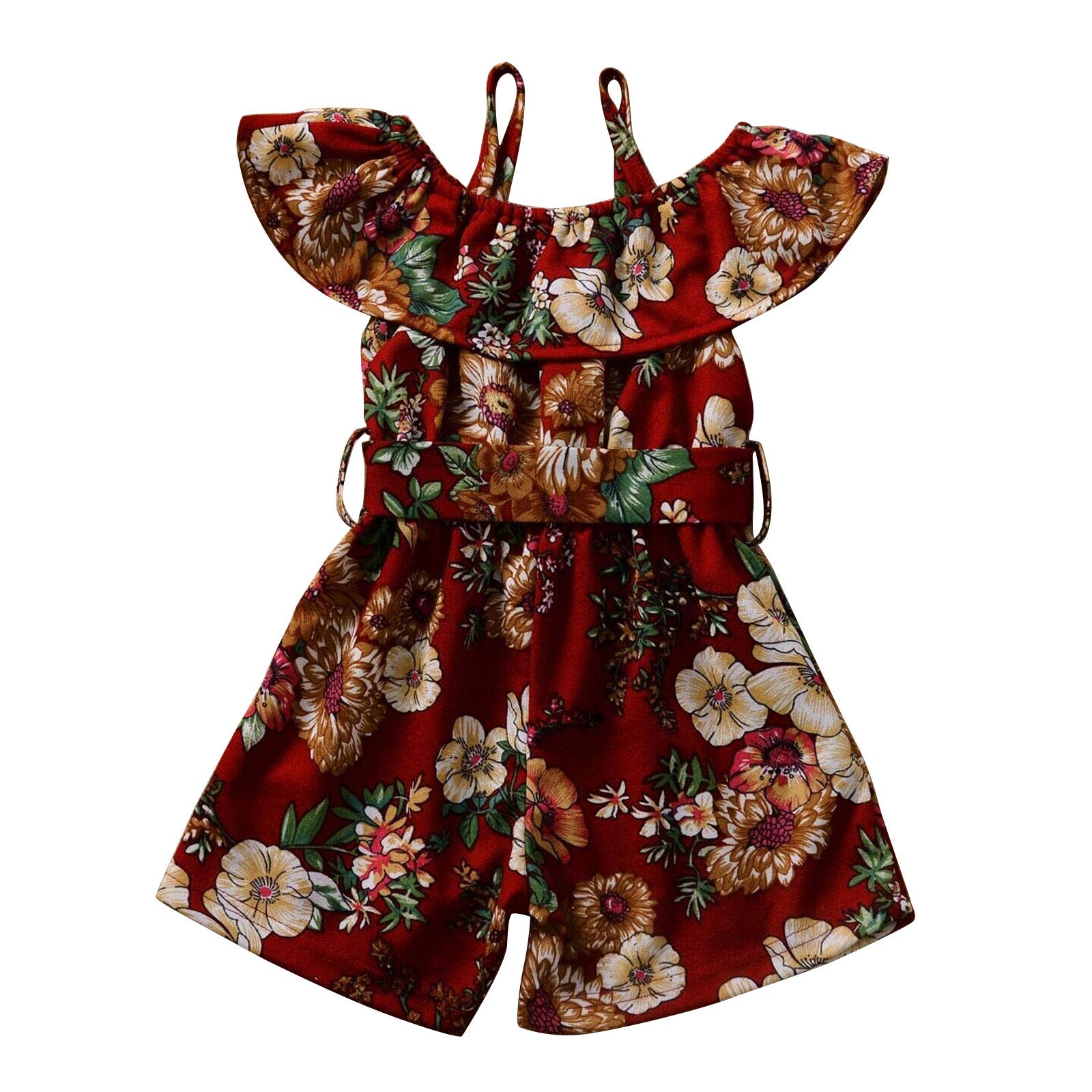 Toddler Baby Girls Floral Romper & Ruffled Bodysuit Set with Headband - Newborn Ruffled Sleeve Summer Dress Outfit for Photoshoots, Parties & Playtime