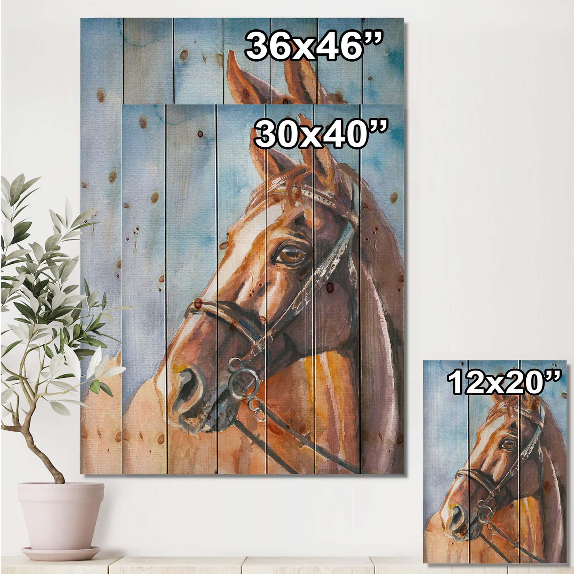 DesignQ Brown Horse Portrait Farmhouse Wood Wall Decor - Large Animal Wall Art Panel Printed on Natural Pine Wood - Perfect for Living Room, Bedroom & Country Home Decor