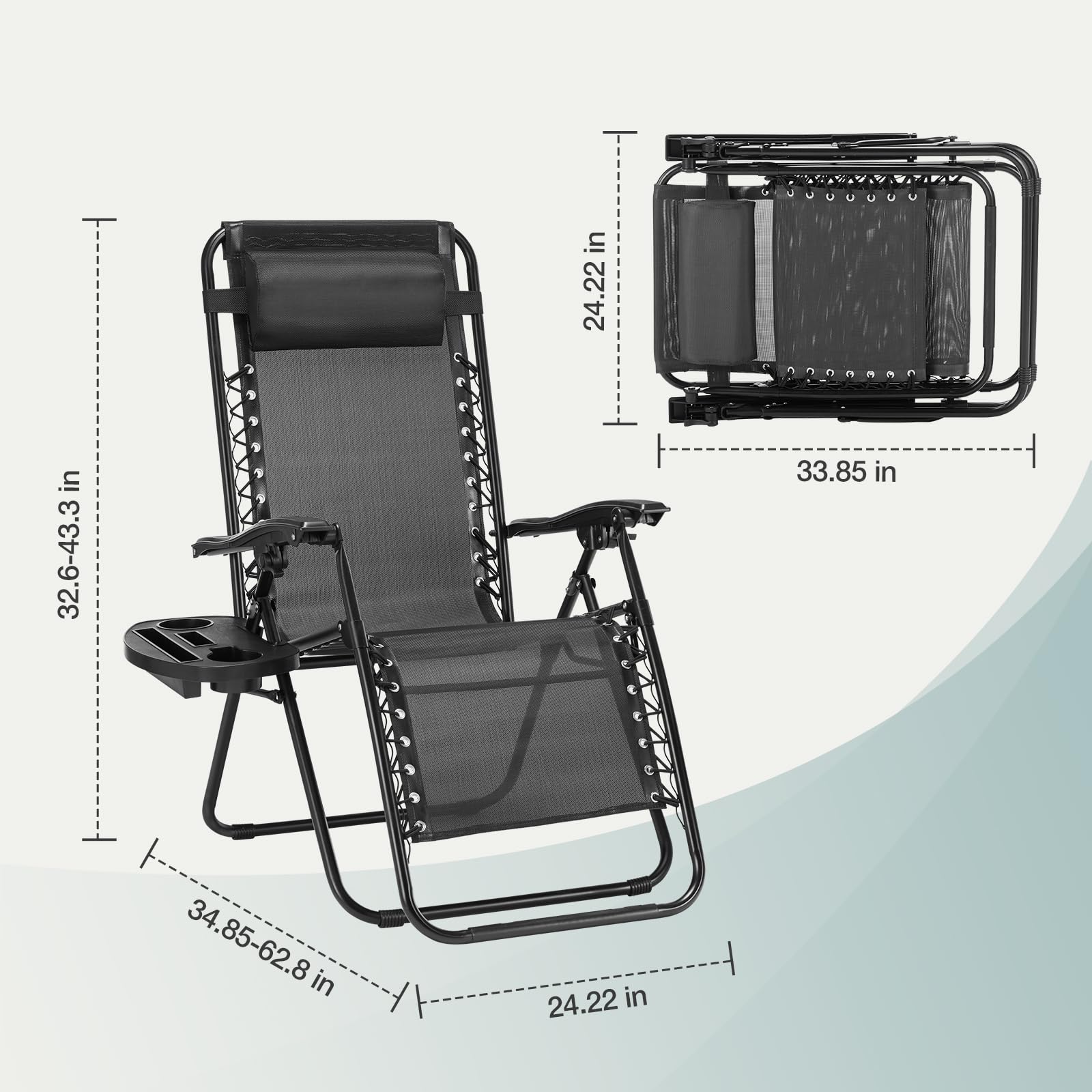SMUG Folding Zero Gravity Lounge Chair Set of 2 - Portable Outdoor Reclining Camping Chairs with Adjustable Headrest & Cup Holders - Perfect for Patio, Garden, Lawn, Beach & Backyard Relaxation - Black
