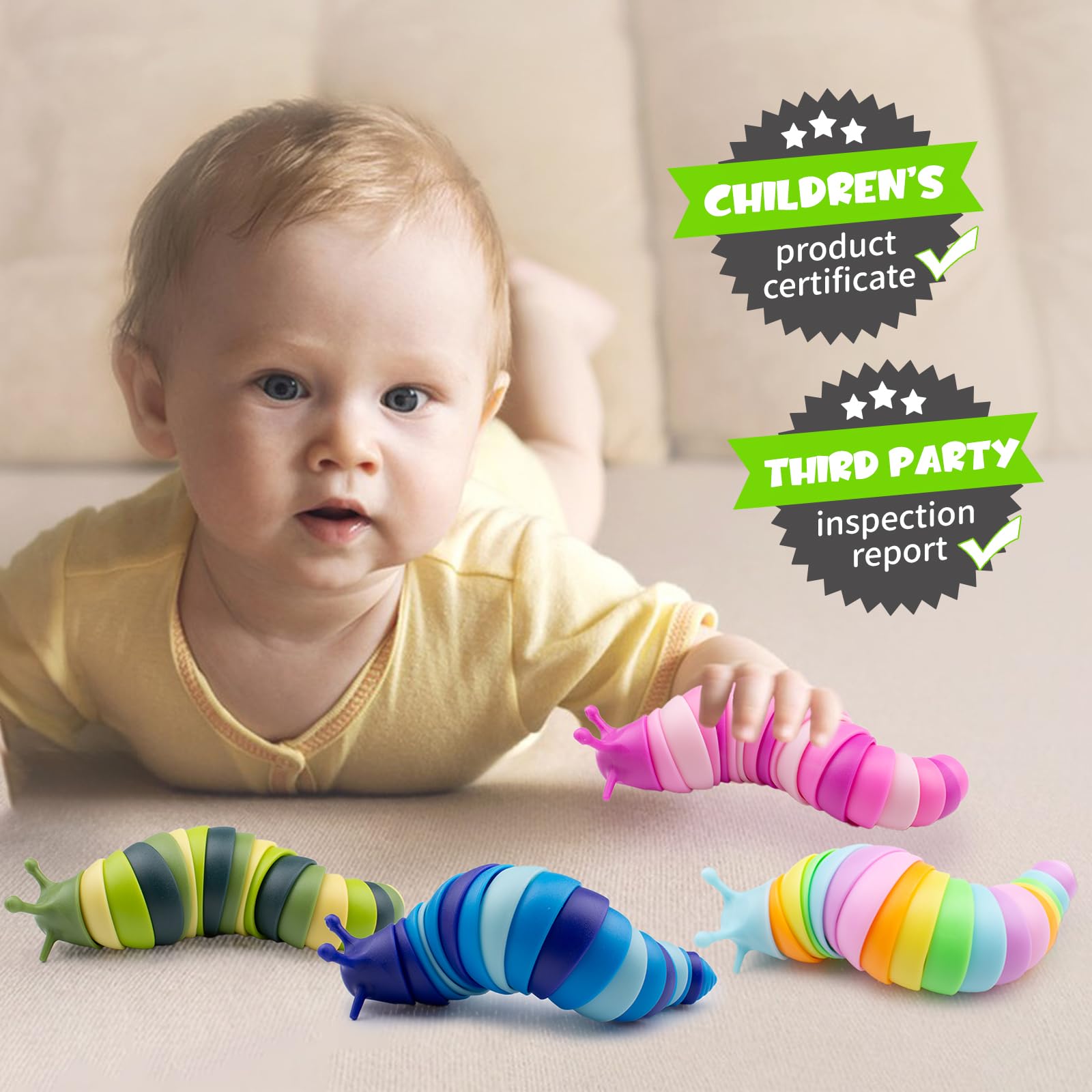 Cevioce 8 PCS Fidget Sensory Toys for Adults & Kids - Stress Relief Slug Toys for Anxiety, ADHD, Autism - Party Favors, Easter Basket Stuffers - Perfect Gifts for Boys & Girls (Ages 3-4) - Great for Classrooms, Travel, and Relaxation