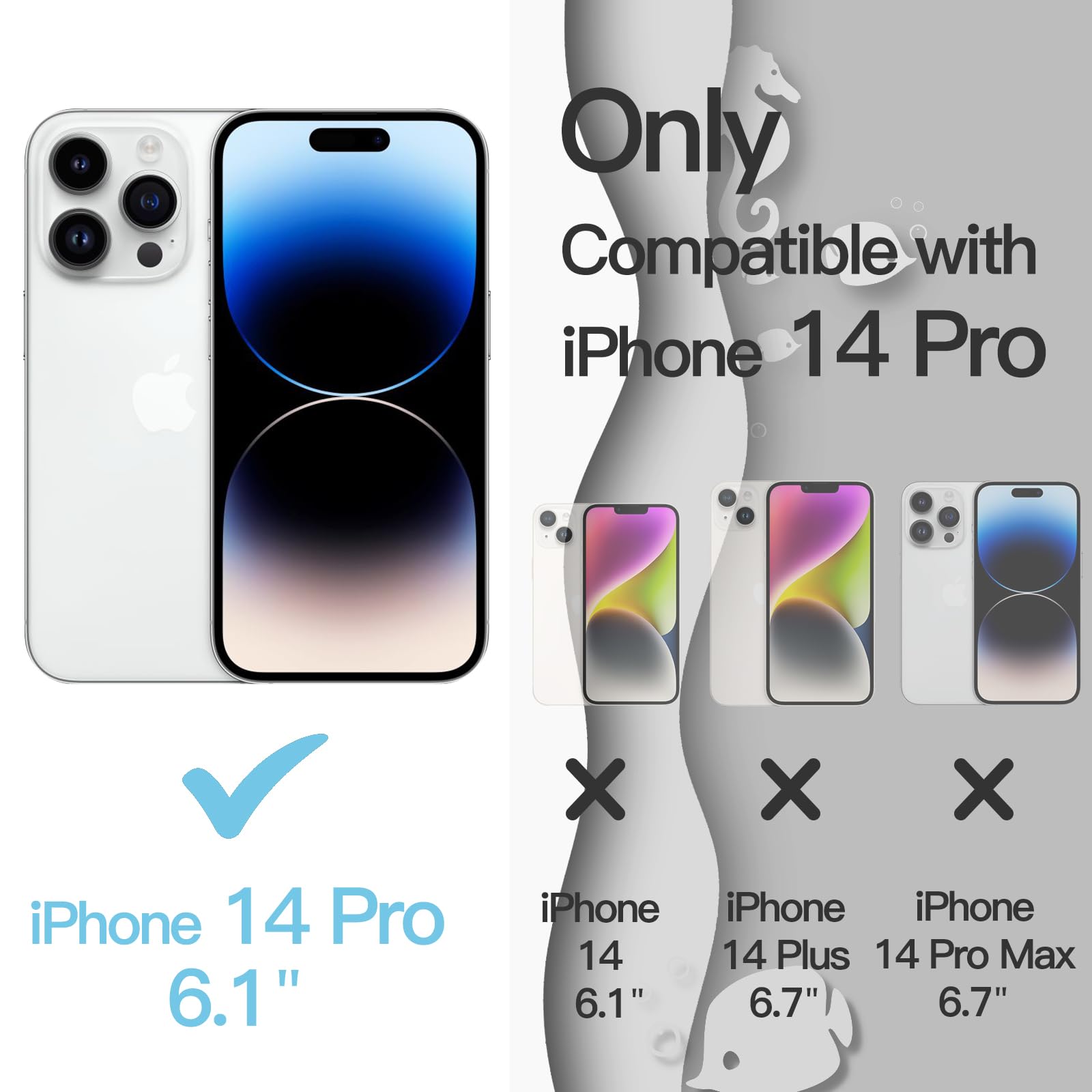 JETech Cute Wave Frame iPhone 14 Pro Case 6.1 Inch - Shockproof Clear Hard PC Phone Cover for Women Girls - Perfect for Everyday Use, Work & School (White)