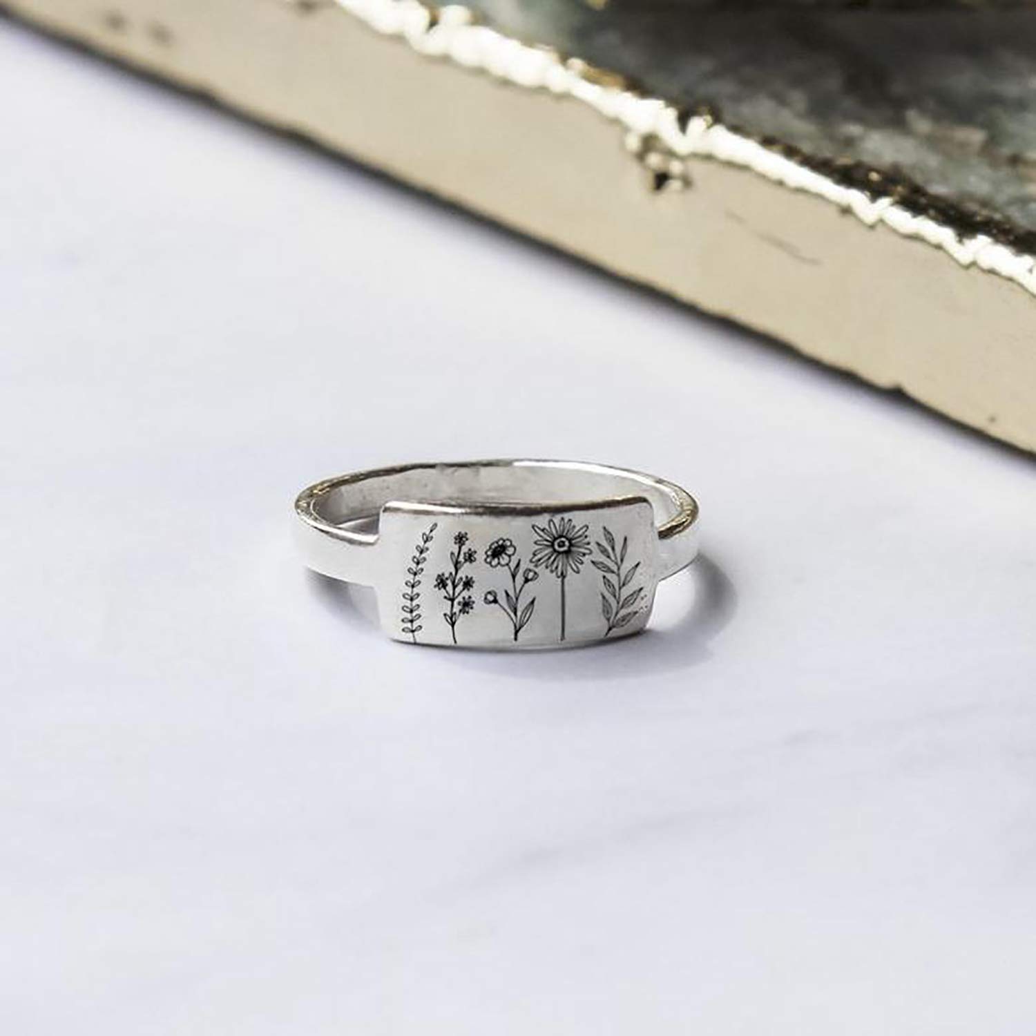 SIMONLY Wildflower Ring for Women - 925 Sterling Silver Floral Nature Jewelry, Perfect for Gifts, Weddings & Everyday Wear