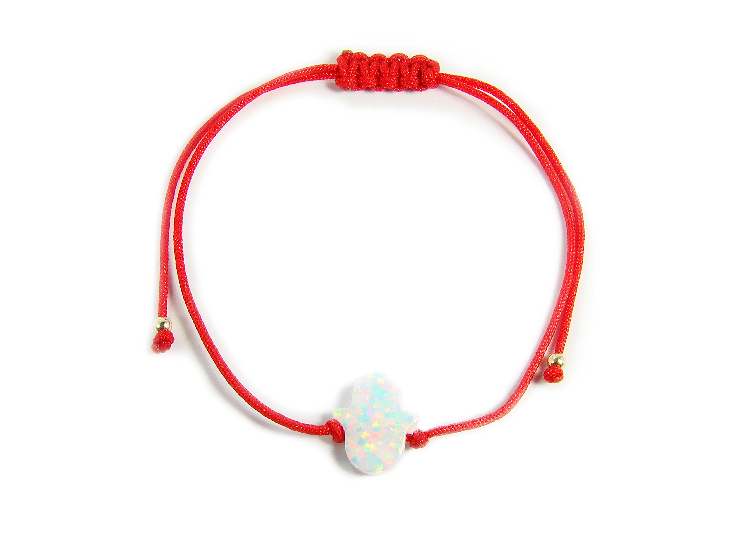 White Opal Hamsa Hand Red Cord String Bracelet - Spiritual Protection & Boho Chic Jewelry for Women