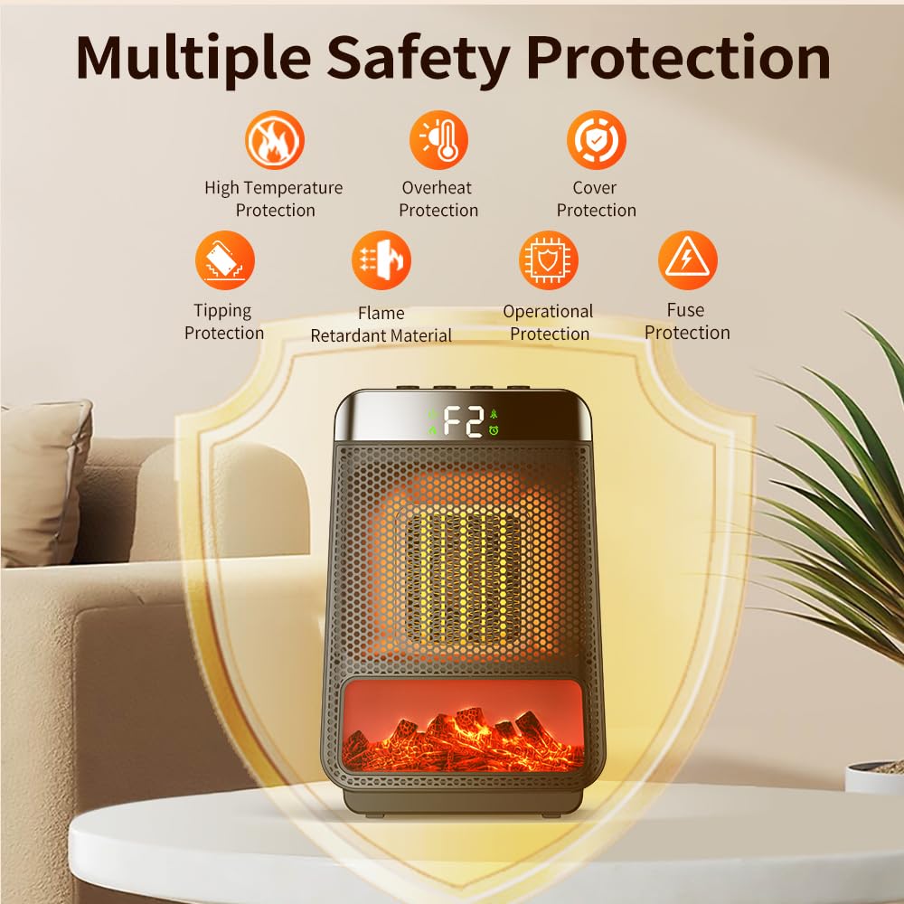 1000W Fast Ceramic Space Heater for Indoor Use - 2 Heating Modes & High Wind Capacity - 7 Safety Protections with 1-8 Hour Timer - Perfect for Bathroom, Bedroom & Office - Compact Mini Electric Heater for Winter Warmth & Energy Efficiency