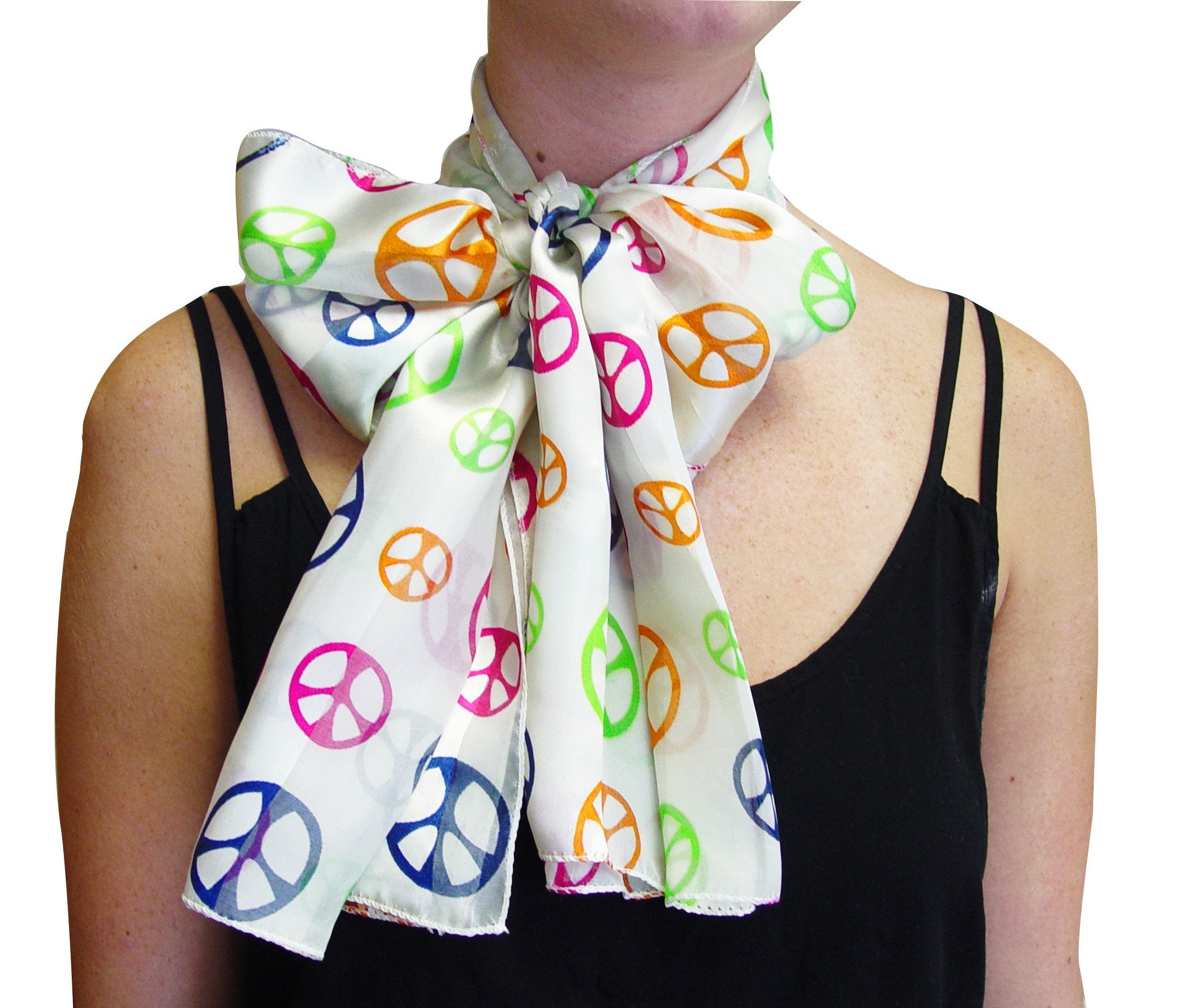 Vintage White Silk Feel Neck Scarf - Peach Couture Retro Neck Tie for Women | Elegant Fashion Accessory for Parties, Weddings & Vintage Outfits