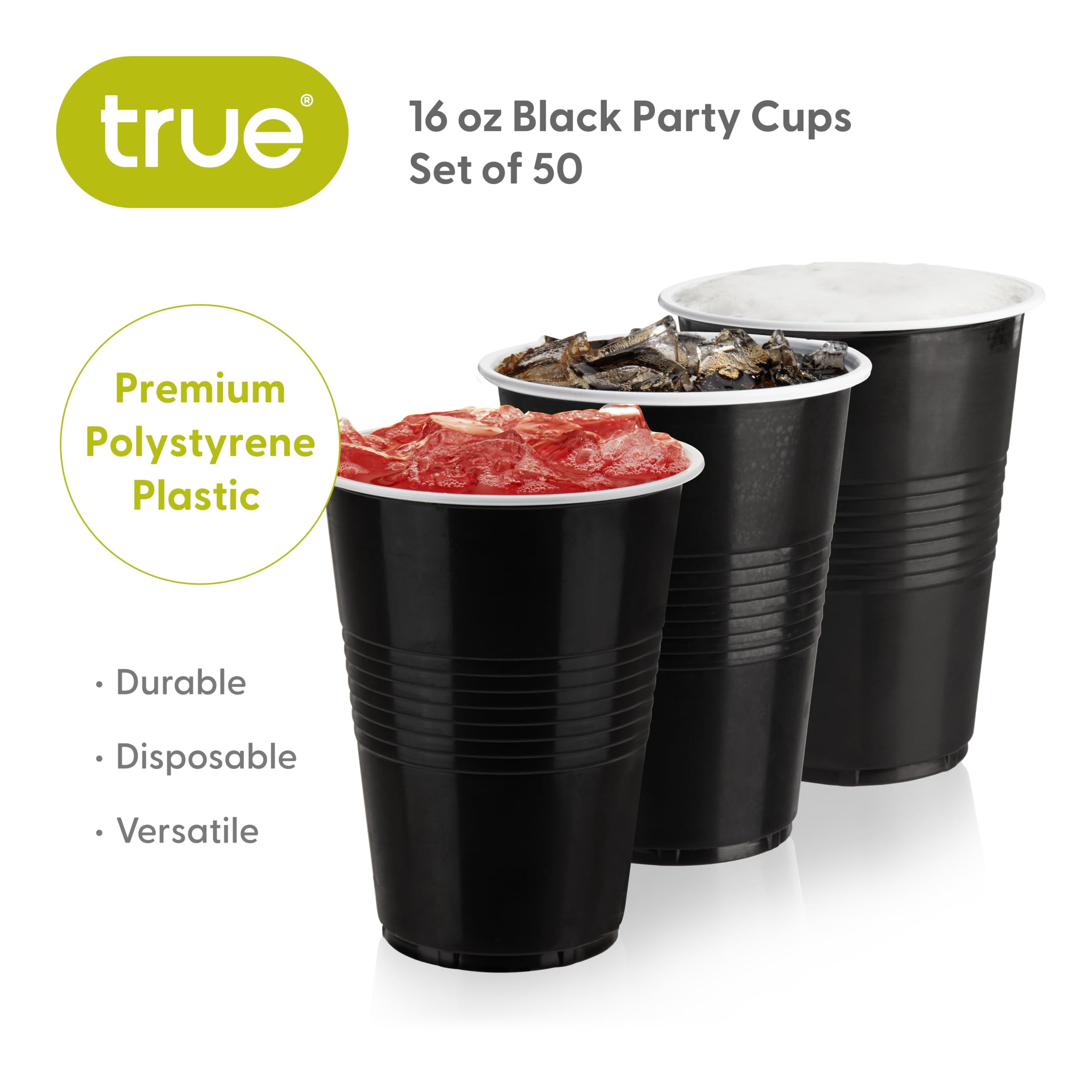 **50-Pack True Black 16oz Disposable Plastic Cups for Parties, Beer Pong, BBQs & Events - Heavy-Duty Drinking Cups for Soda, Cocktails & Beverages**