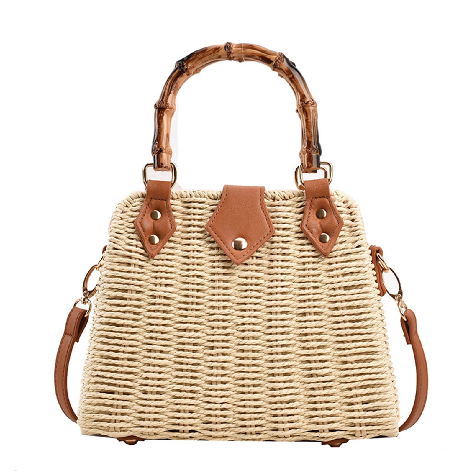 Trendy Straw Tote Bag for Women - Summer Woven Crossbody Wicker Purse with Bamboo Handle | Beach, Picnic & Shopping Accessory