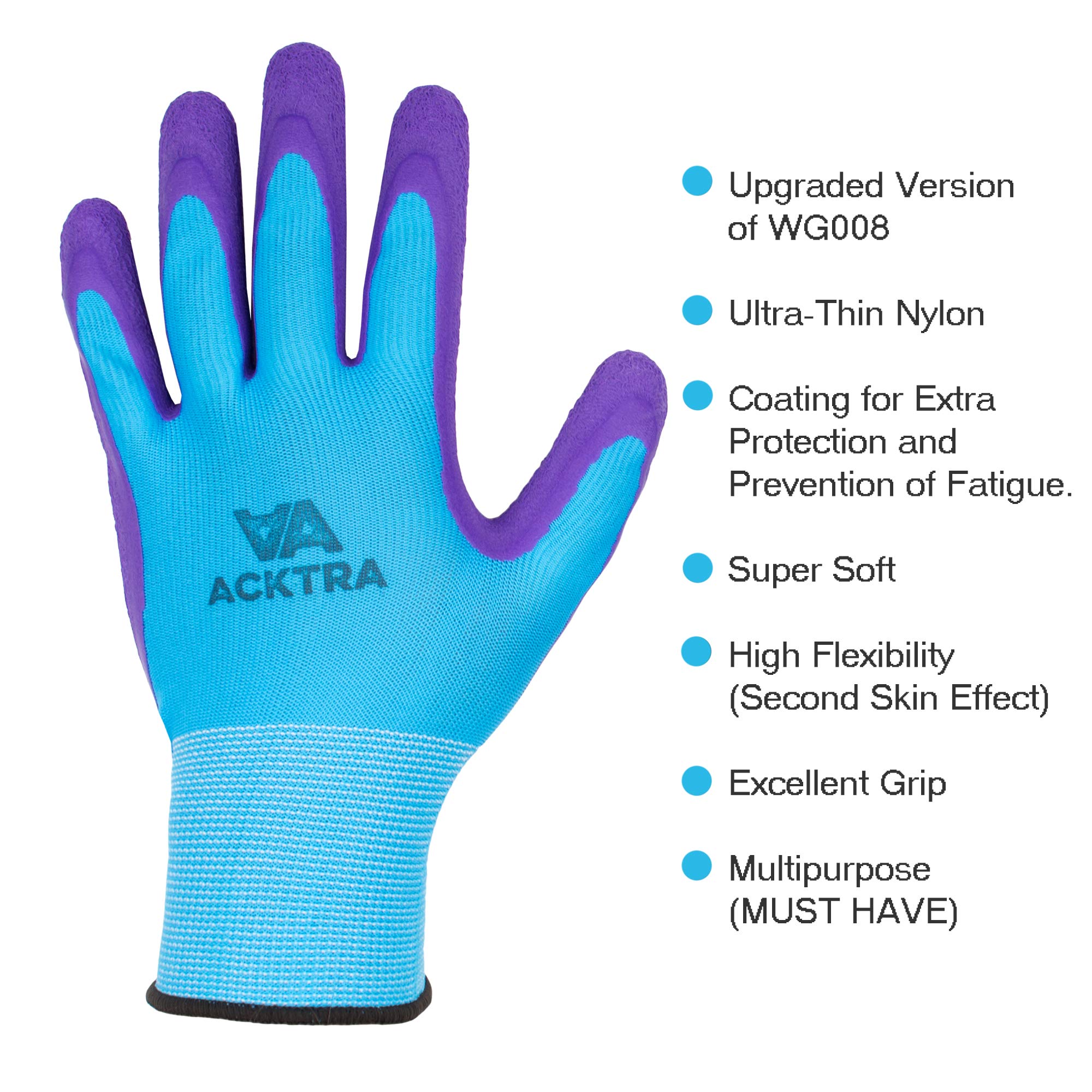 Crinkle Rubber Coated Safety Work Gloves - Heavy Duty Grip, Cut Resistant, Bulk Pack (WG009 BLPL) - Ideal for Construction, Gardening, Warehouse & DIY Projects