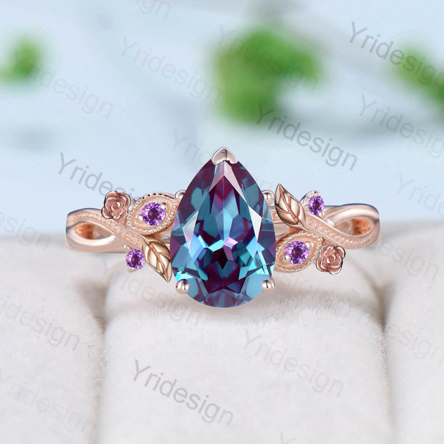 Vintage Alexandrite Engagement Ring for Women - Nature Inspired Floral Branch Design with Amethyst Accents, Art Deco Style Promise & Wedding Ring | Perfect for Proposals, Anniversaries & Special Occasions