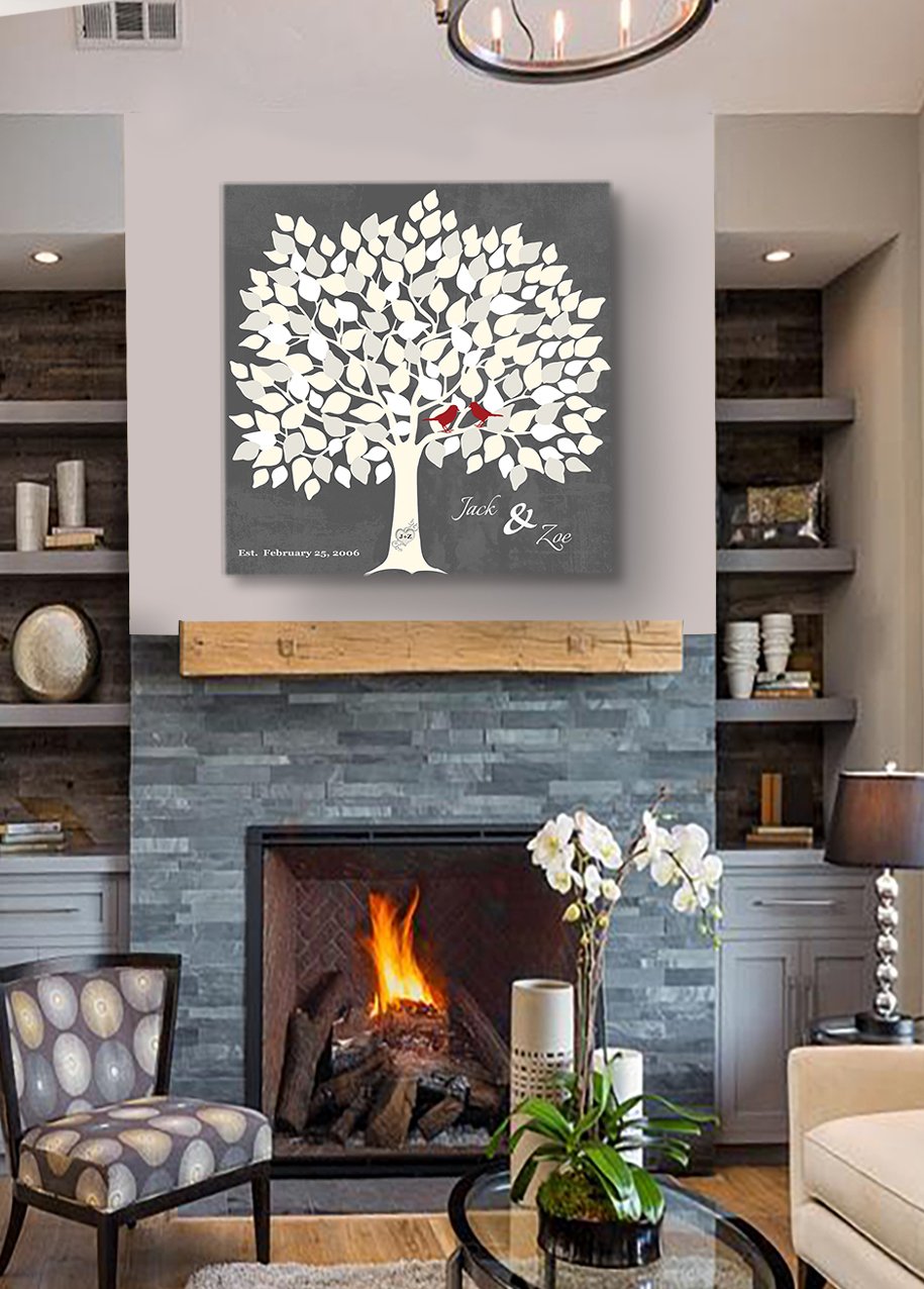 Personalized Wedding Tree Guest Book - Unique & Memorable Alternative for 100-150 Signatures - Gray Canvas Wall Decor - 20x20 Inches - Perfect Bridal Shower Gift for Wedding, Anniversary & Home Decoration
