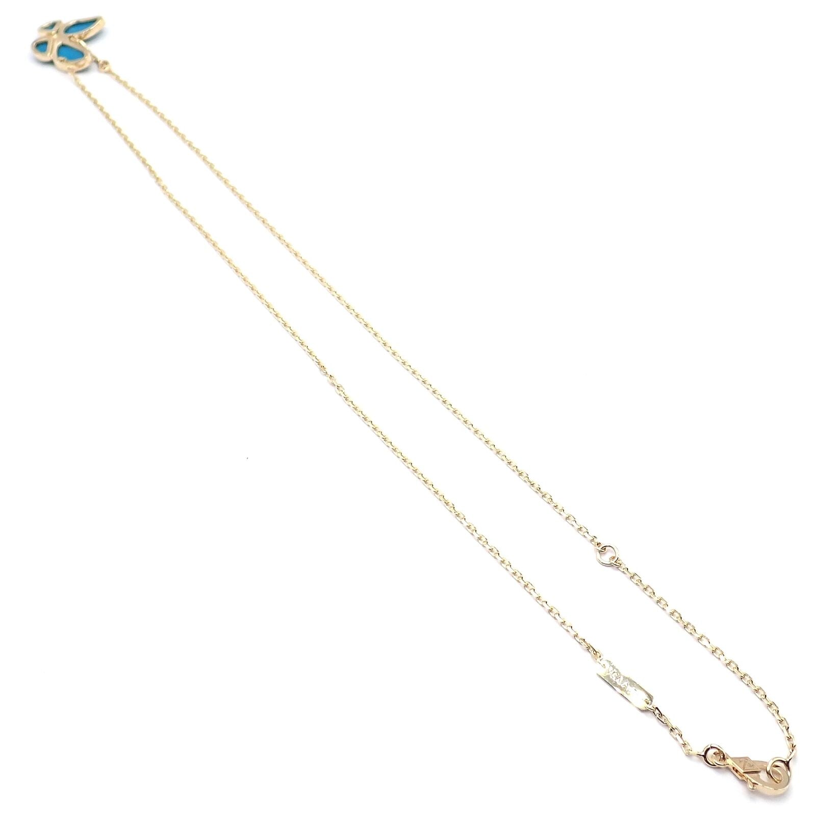 Van Cleef & Arpels 18k Gold Diamond Turquoise Butterfly Pendant Necklace with Certificate - Luxury Jewelry for Women, Perfect for Weddings, Anniversaries & Special Occasions