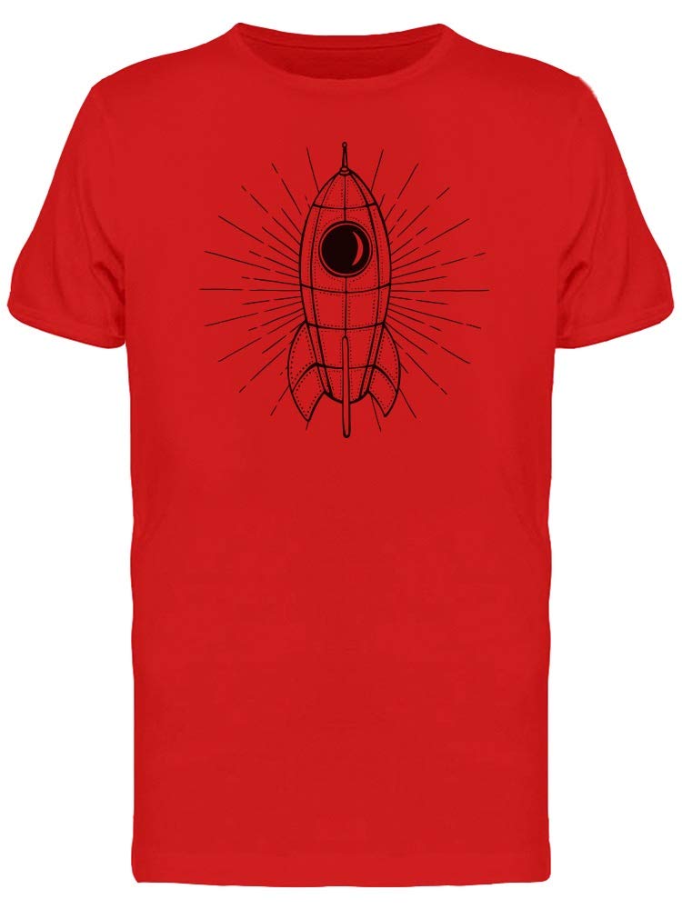 Hand Drawn Rocket Graphic T-Shirt for Men - Red Cotton Casual Tee | Perfect for Streetwear, Gaming & Sci-Fi Fans