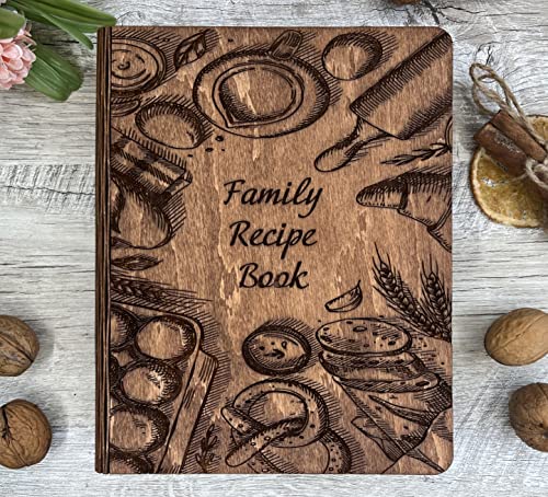 Handmade Wooden Recipe Book - 80 Page Family Cookbook with Walnut Cover for Handwritten Recipes | Kitchen Journal, Recipe Organizer & Gift for Home Chefs | Perfect for Meal Planning, Holiday Cooking & Food Memories