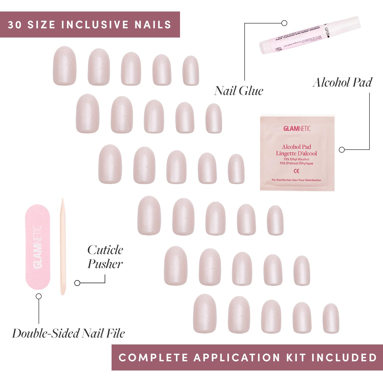 Glamnetic Press On Nails - Pure Intentions | Glossy Semi-Transparent Short Round Fake Nails | Reusable False Nails Kit with Glue | 12 Sizes 30 Pieces | Perfect for Parties, Weddings & Everyday Wear