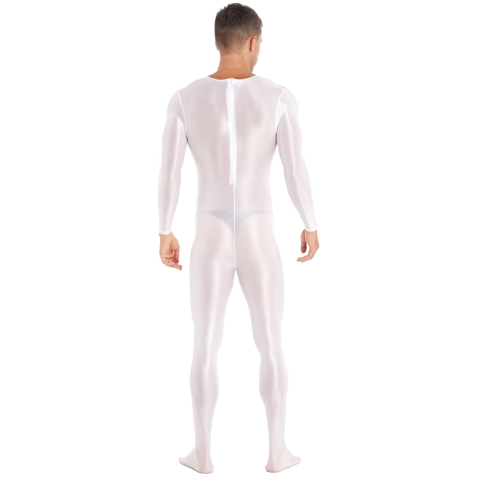 Men's Shiny One-Piece Swimsuit with Long Sleeves & Zipper - Bodystocking Teddy Lingerie for Nightwear, Beach & Pool Party
