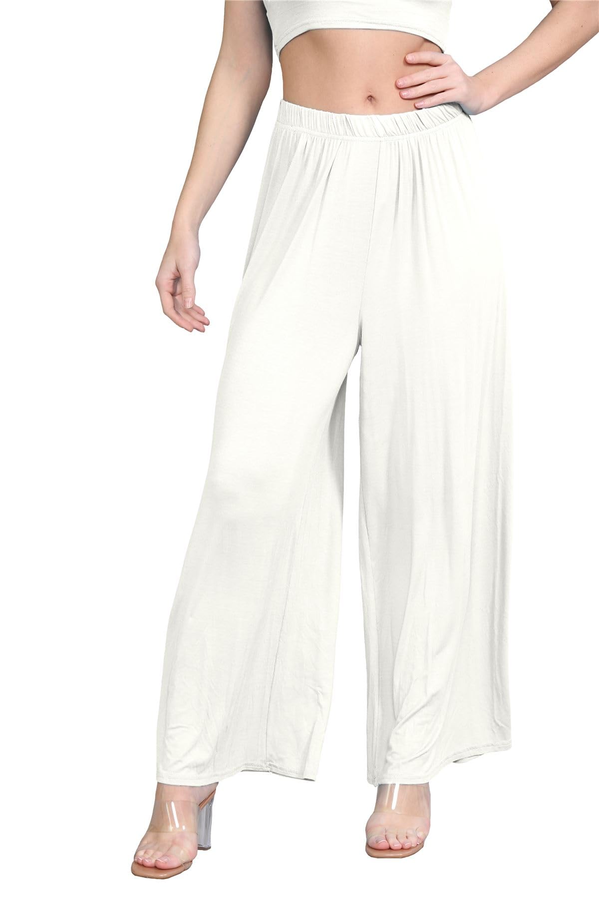 Janisramone® Women's Plain Wide Leg Palazzo Pants - Elegant High Waisted Trousers for Casual & Office Wear | Comfortable Stretch Fabric for All-Day Wear