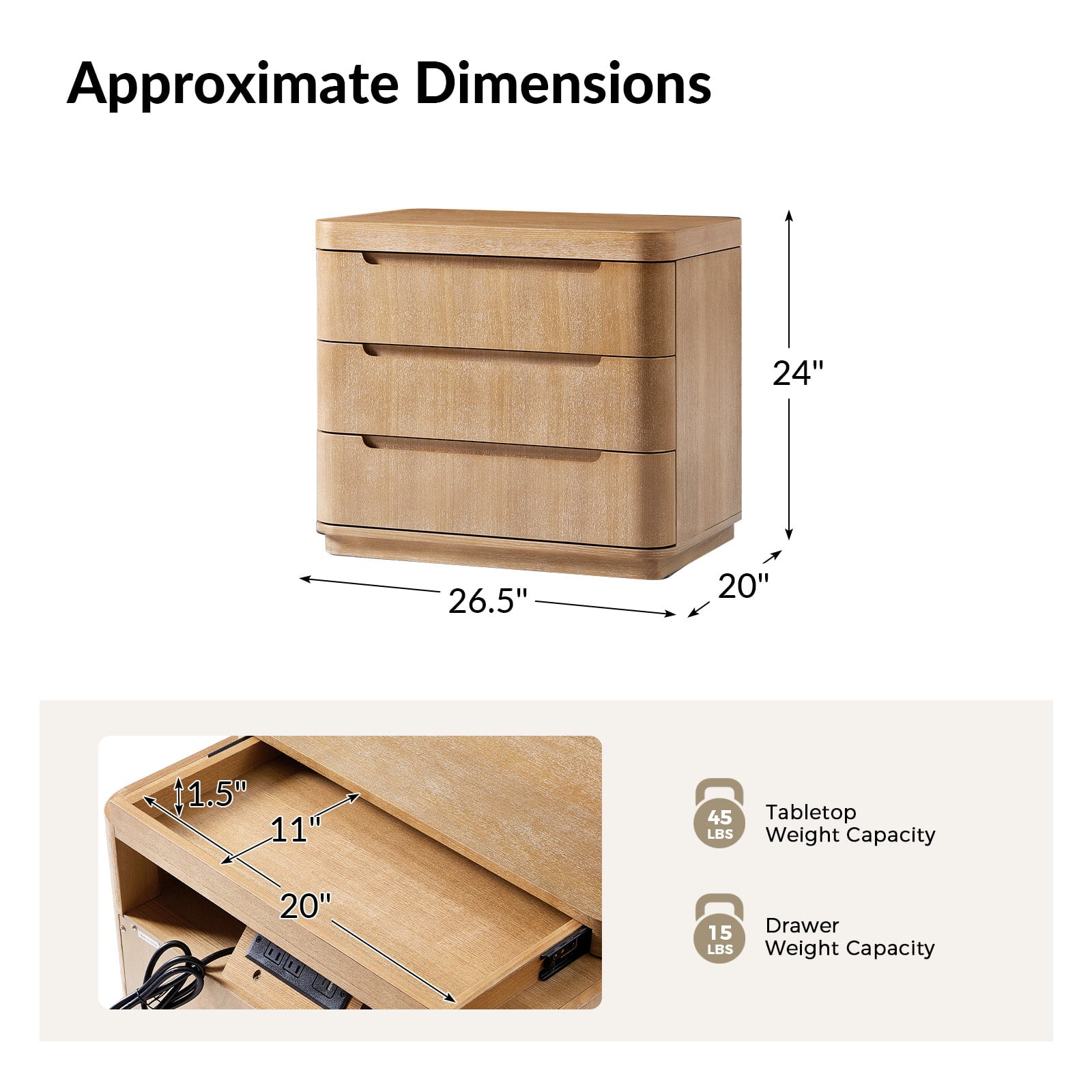 Yolanda Large 3 Drawer Nightstand with Hidden Storage - Modern Bedside Table with Optional Styles - Perfect for Bedroom, Guest Room, or Small Space Organization
