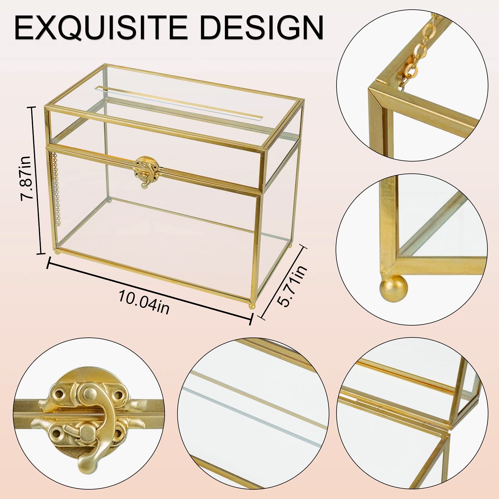 Elegant Glass Wedding Card Box with Slot - Large Clear Gift Card Holder in Gold Brass for Wedding Receptions, Birthday Parties & Bridal Showers | Perfect Greeting Card Organizer for Special Events & Celebrations