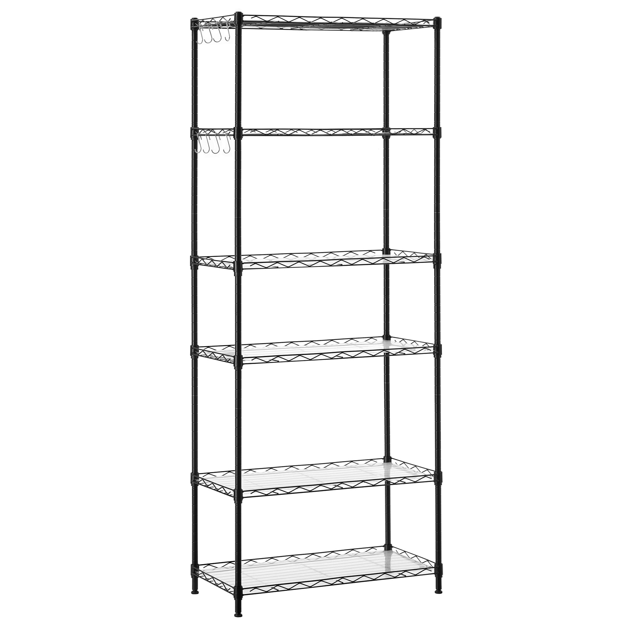 SONGMICS 6-Tier Metal Storage Shelves, Heavy Duty Wire Shelving Unit for Kitchen, Garage, Pantry - Adjustable Shelves with Shelf Liners & 8 Hooks - 11.4